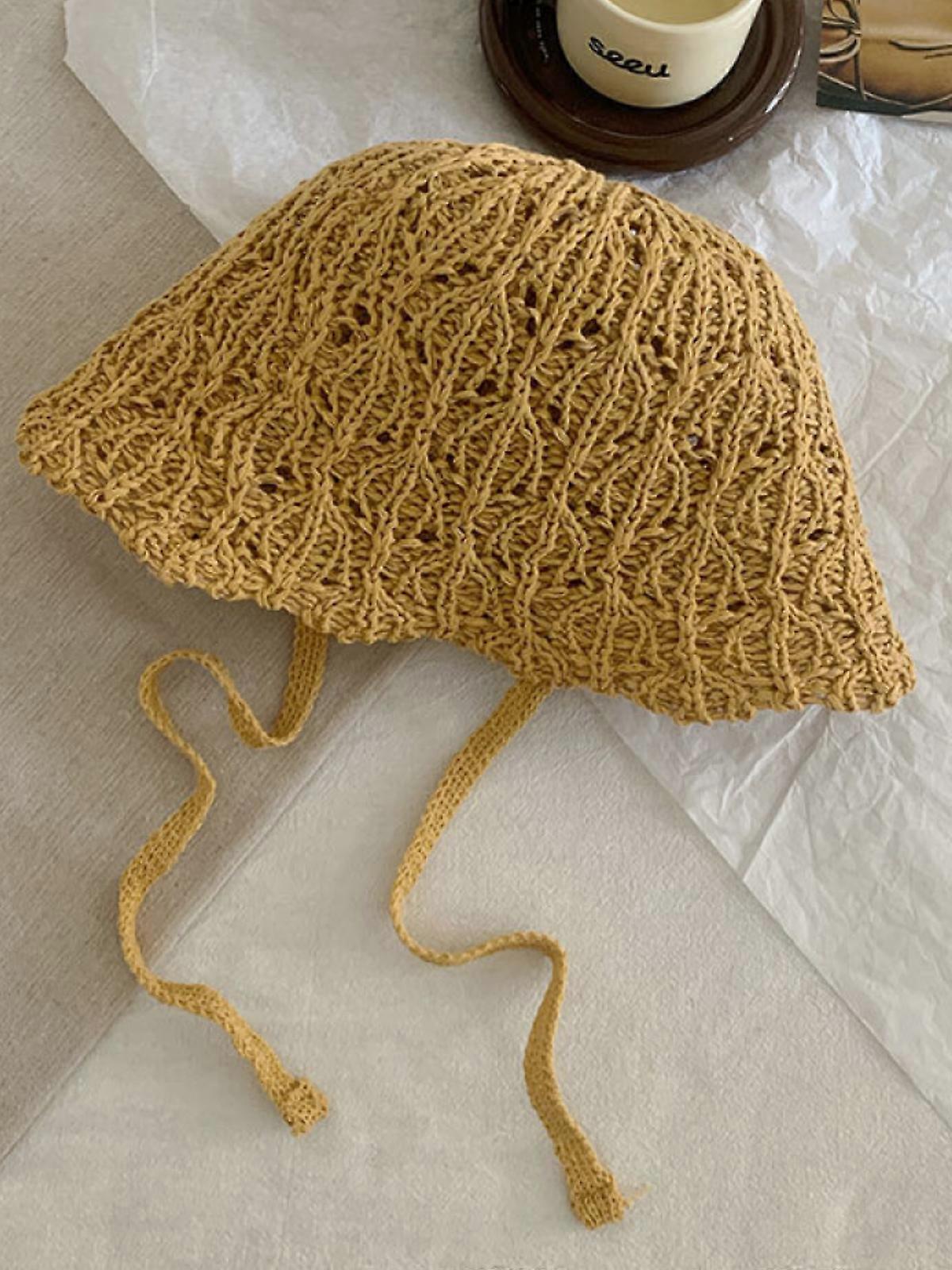 Women's Crochet Bucket Hat with Tie – Lightweight summer hat made of cotton knit, breathable and foldable, vintage design