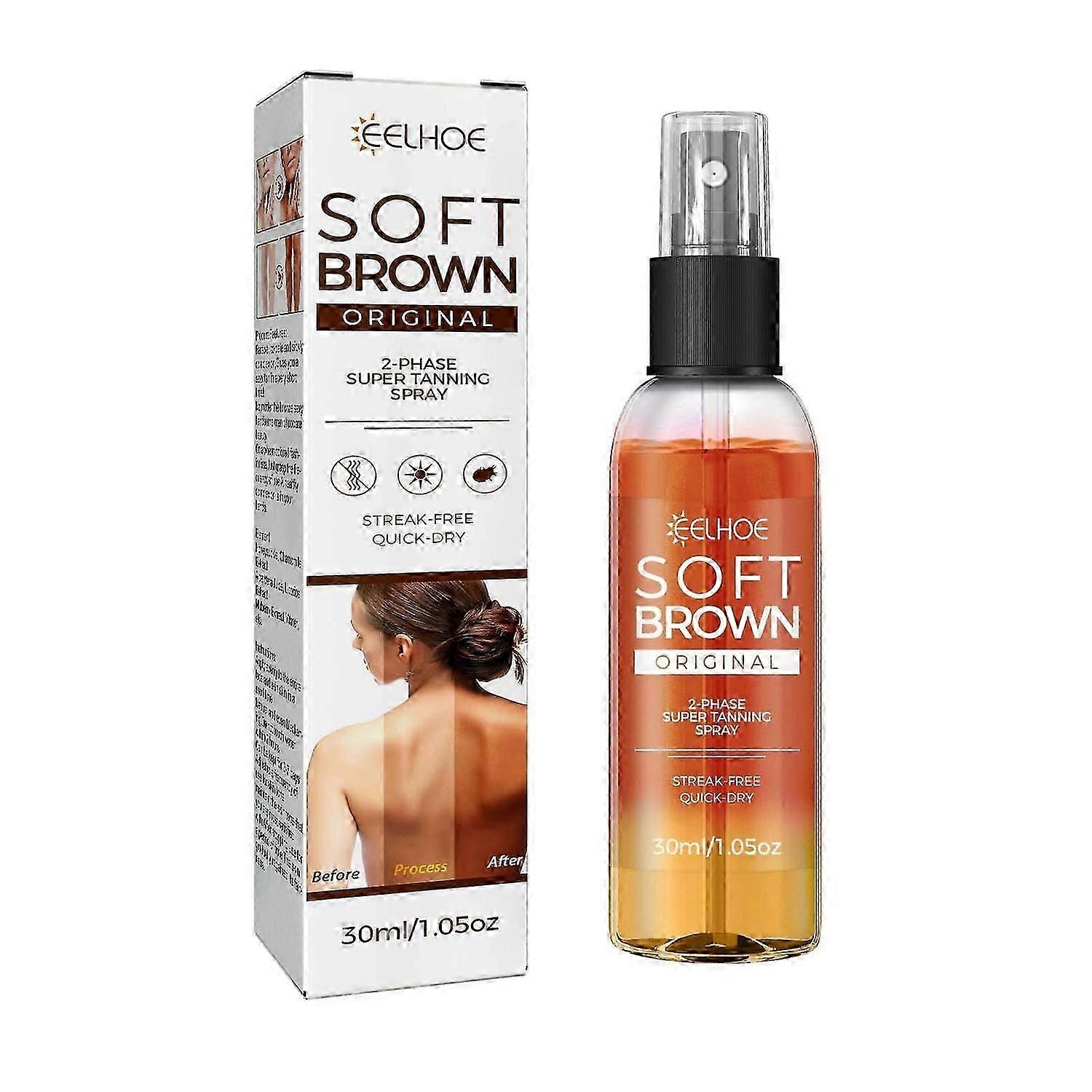 1-6x EELHOE Soft Brown Self Tanning Spray 30ml 2-Phase Super Tanning Formula, Streak-Free Quick-Dry