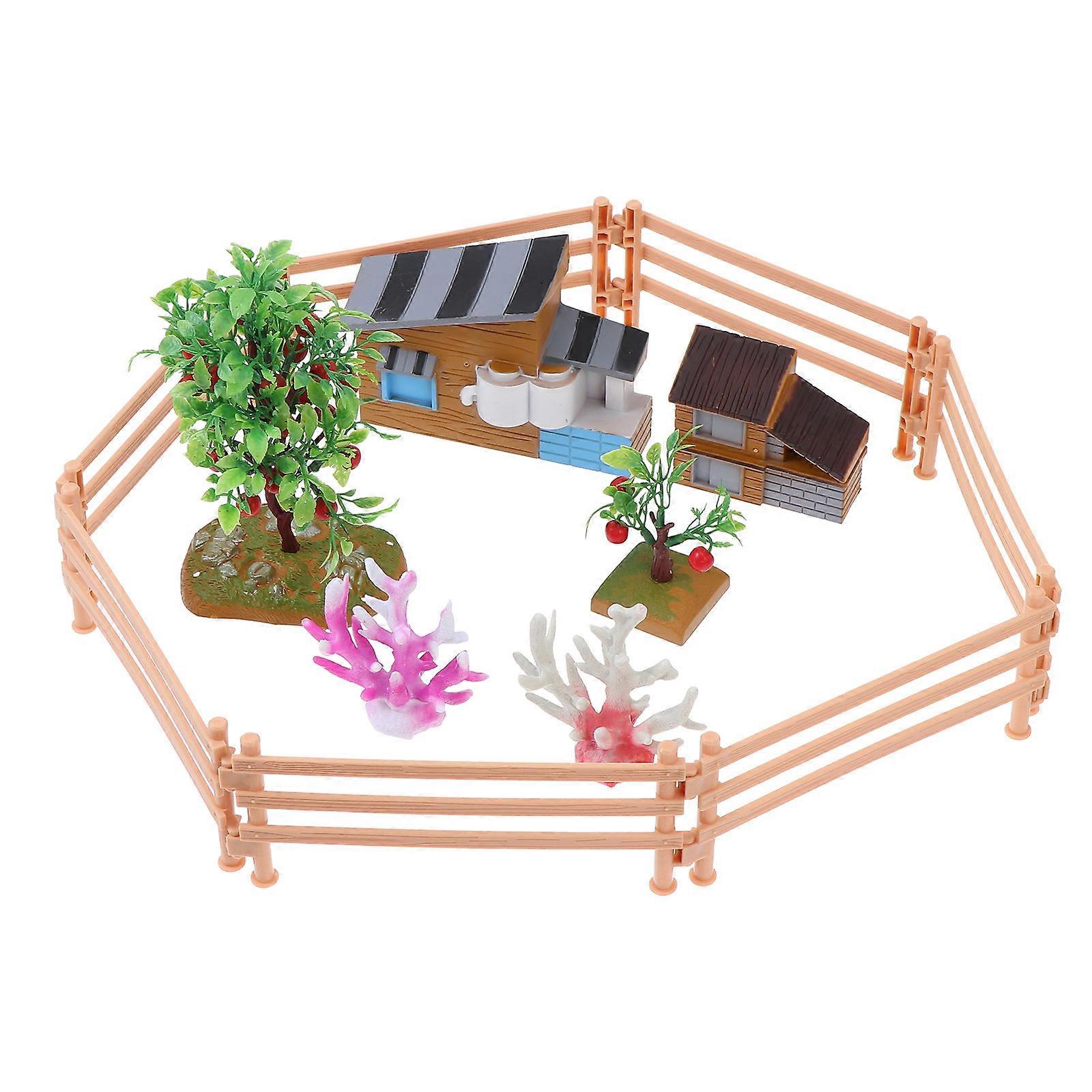Farmhouse Model PVC Mini Tree Fence Simulation Play Toy for Kids 1Set