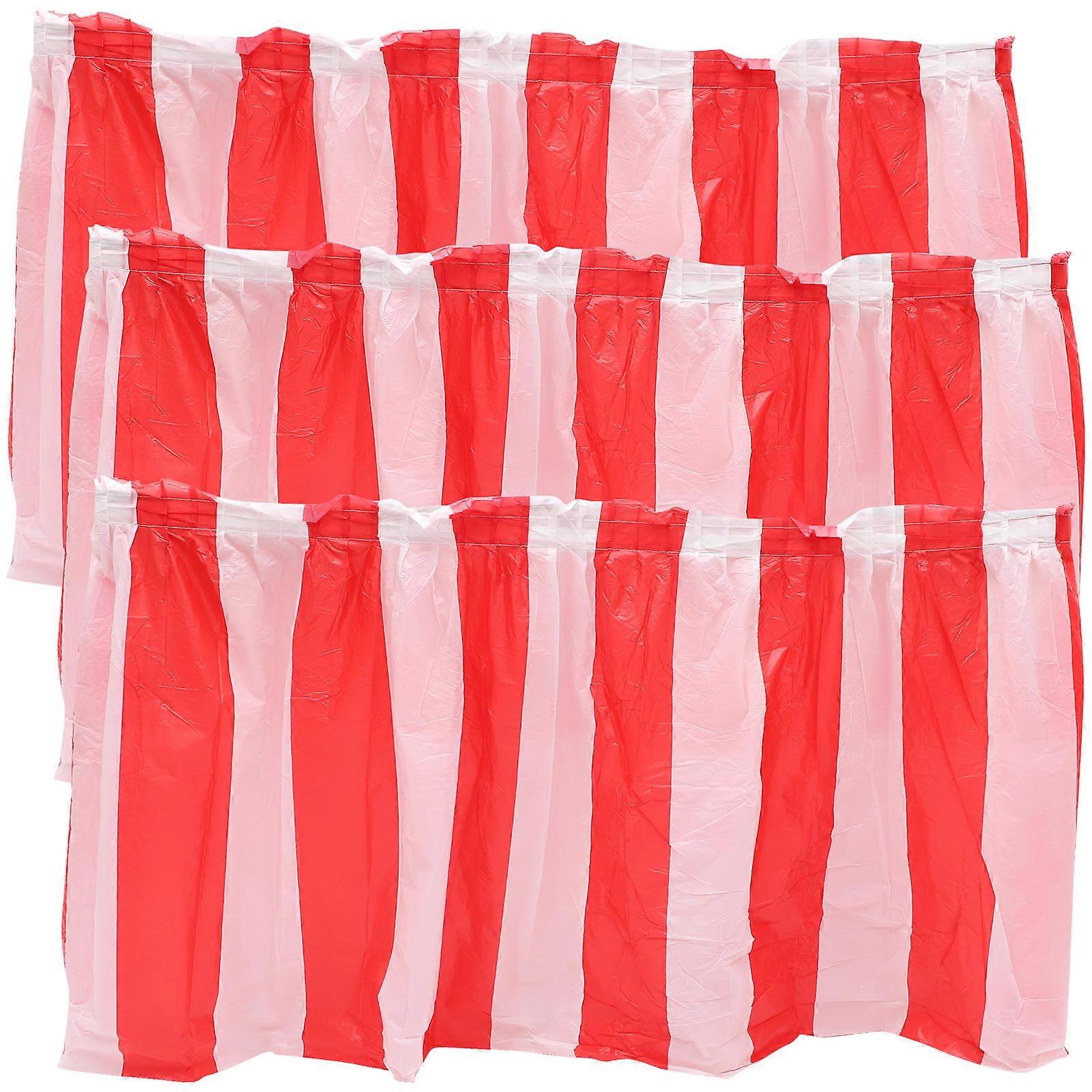 Table Skirts Carnival Party Get-Together Table Supply Striped Pevc Multi Color Waterproof Reusable 3Pcs