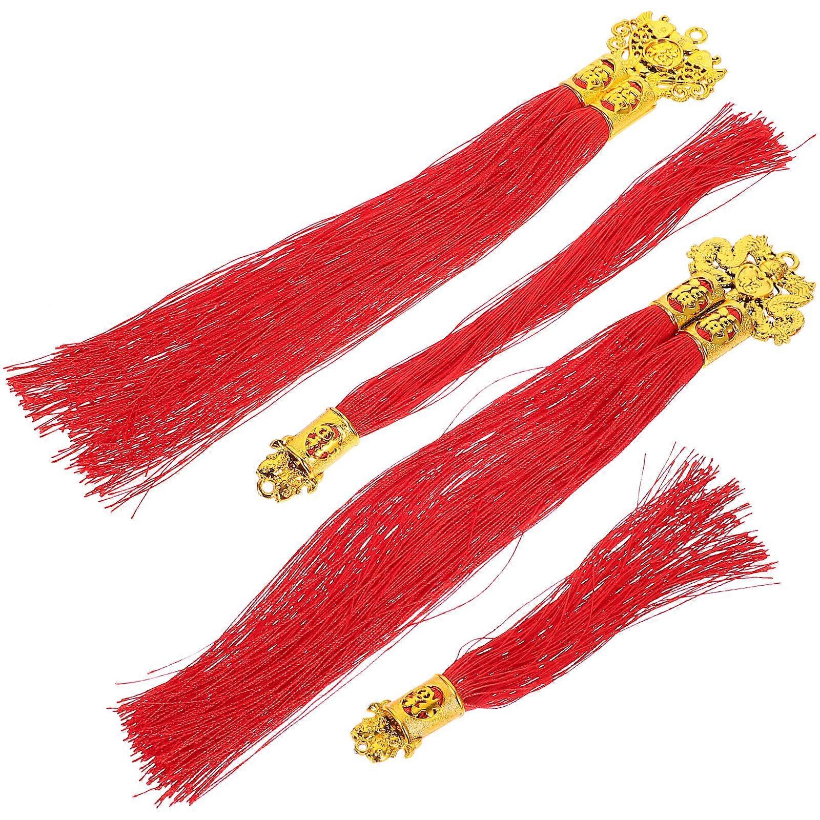 Dragon Charm Pendants Long Tassel for Chinese New Year Assorted Color Thread for Hanging Ornament 4Pcs