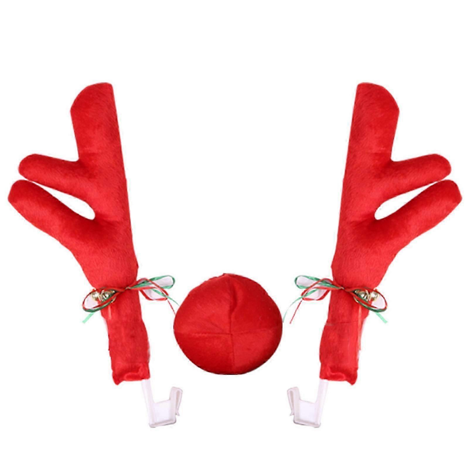 Christmas Car Antlers Kit Universal Auto Decoration Set Reindeer Antlers Red Nose Easy Install Car Costume Accessory for Holiday Decor