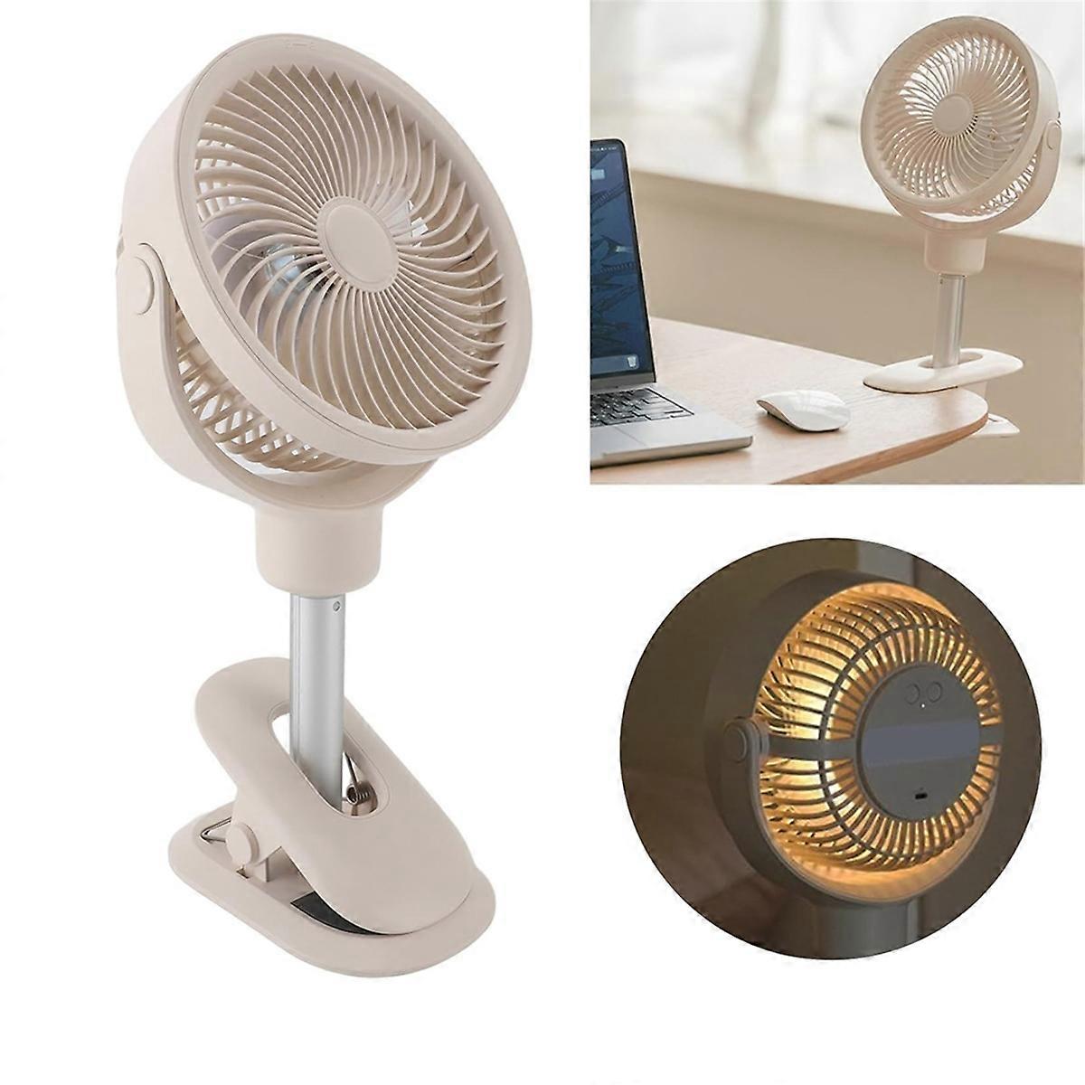 Clip On Desk Fan, Telescopic Floor Fan, 4 Speeds with LED Light