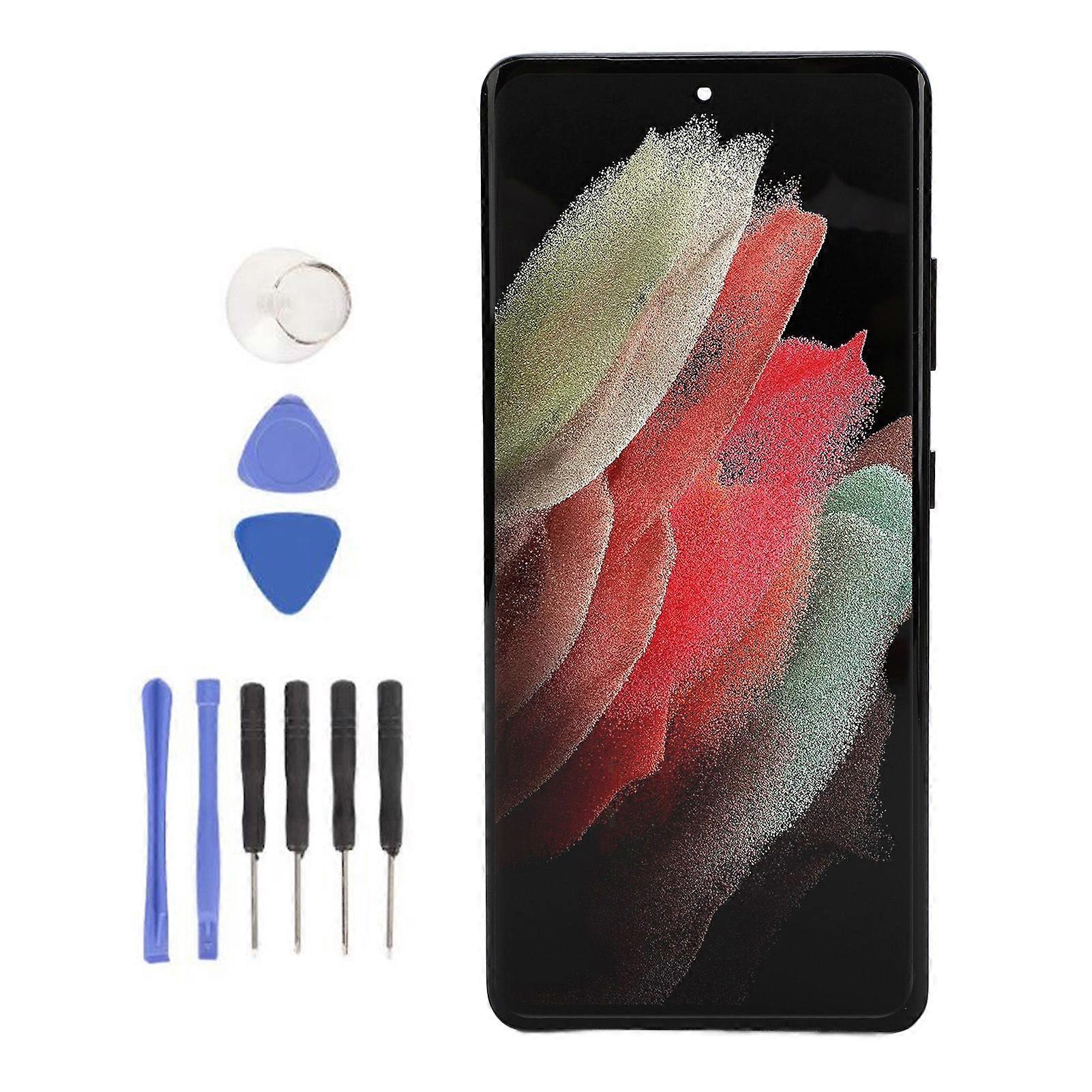 Phone Screen Replacement 6.8 Inch 3D Sensitive Touch with Fingerprint Frame Repair Tools Phone Digitizer Assembly for Galaxy S21 Ultra 5G SM G998B Sil