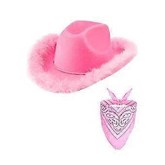 for fjær cowboy cowgirl-lue ensfarget fedora for fest cosplay damer rosa firkantet håndkle