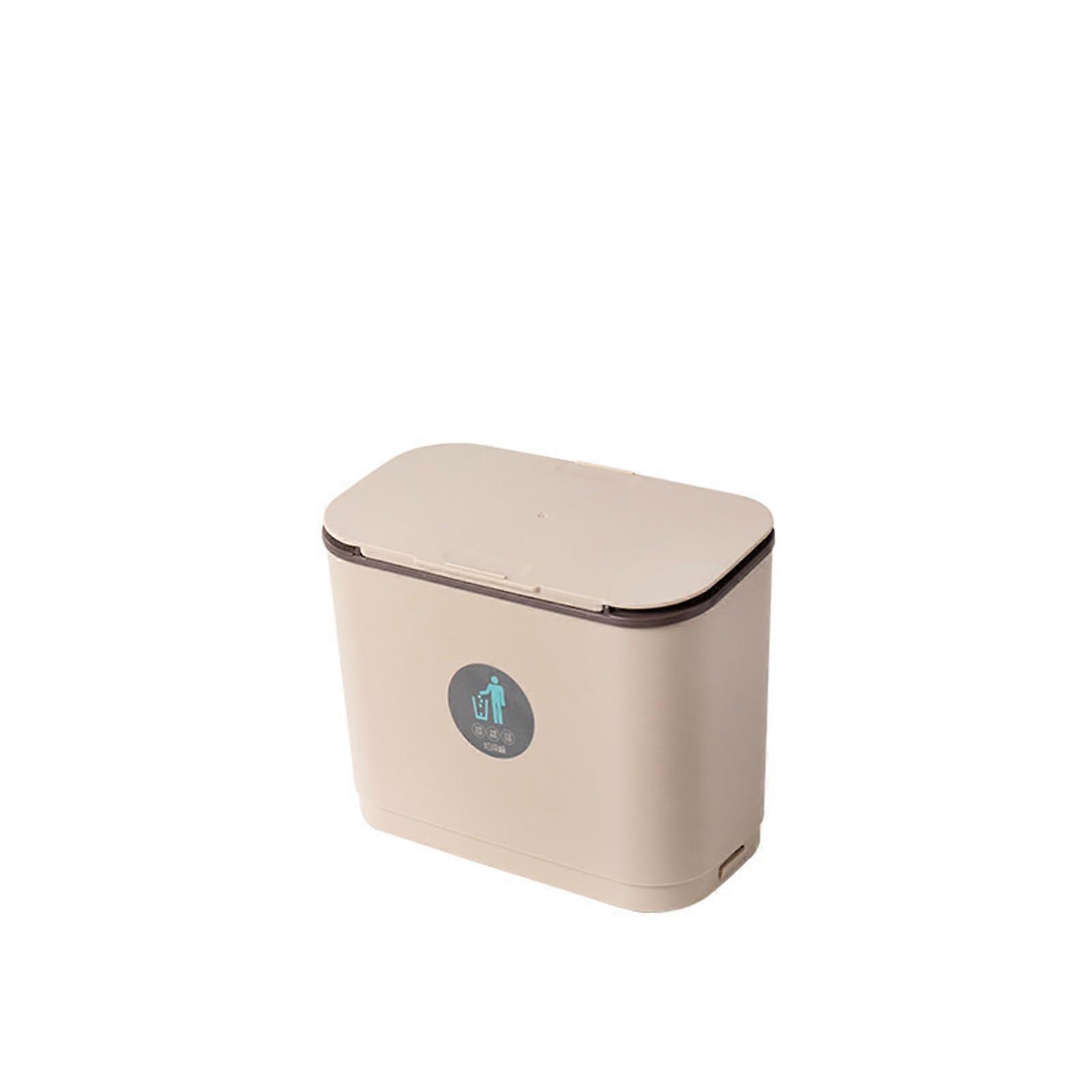 Wall Mounted Trash Bin with Sliding Lid, 21.5 cm Beige and Brown Garbage Can for Kitchen Waste Paper