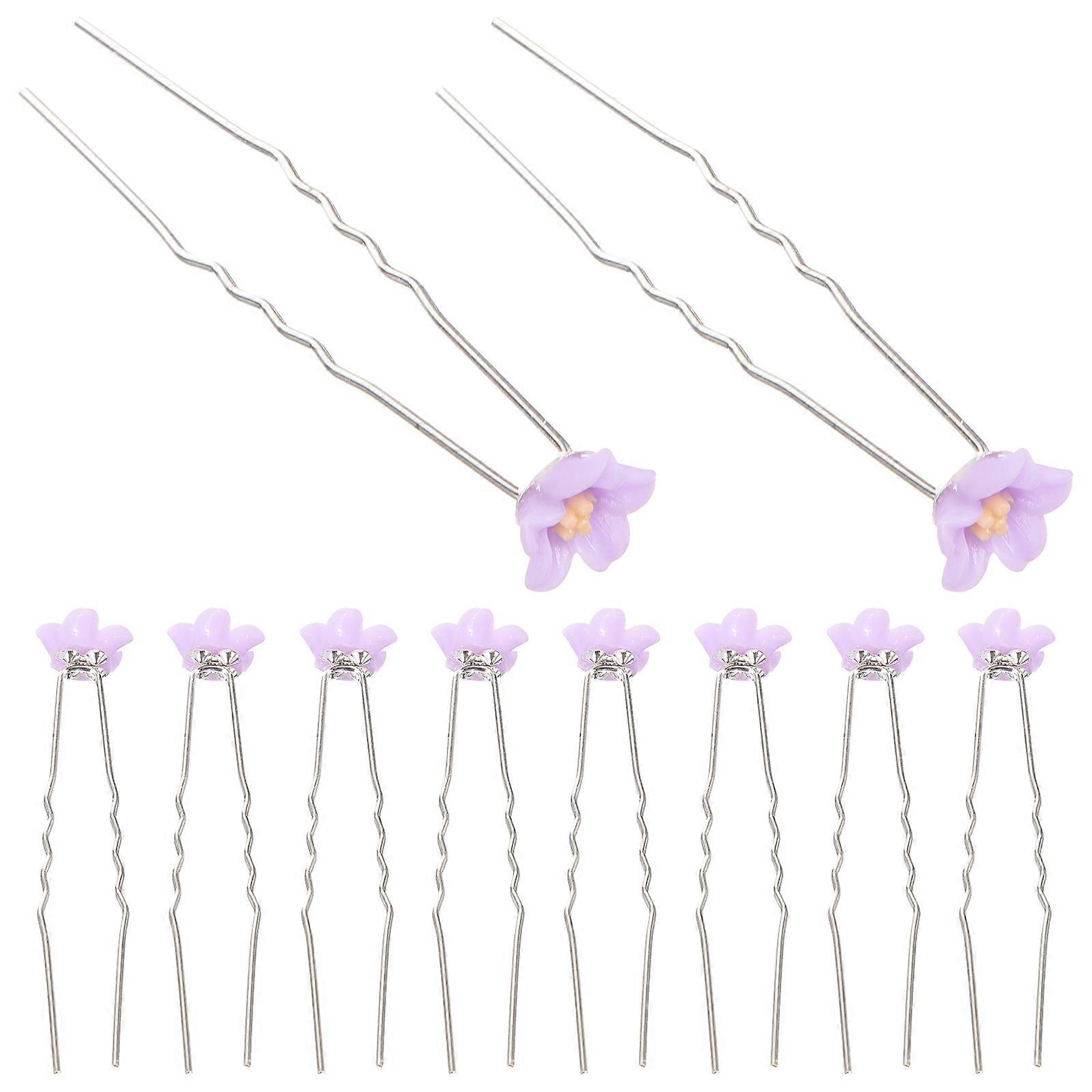 Grampo de cabelo em forma de U para decoração de casamento, conjunto com 10 peças de flores violetas