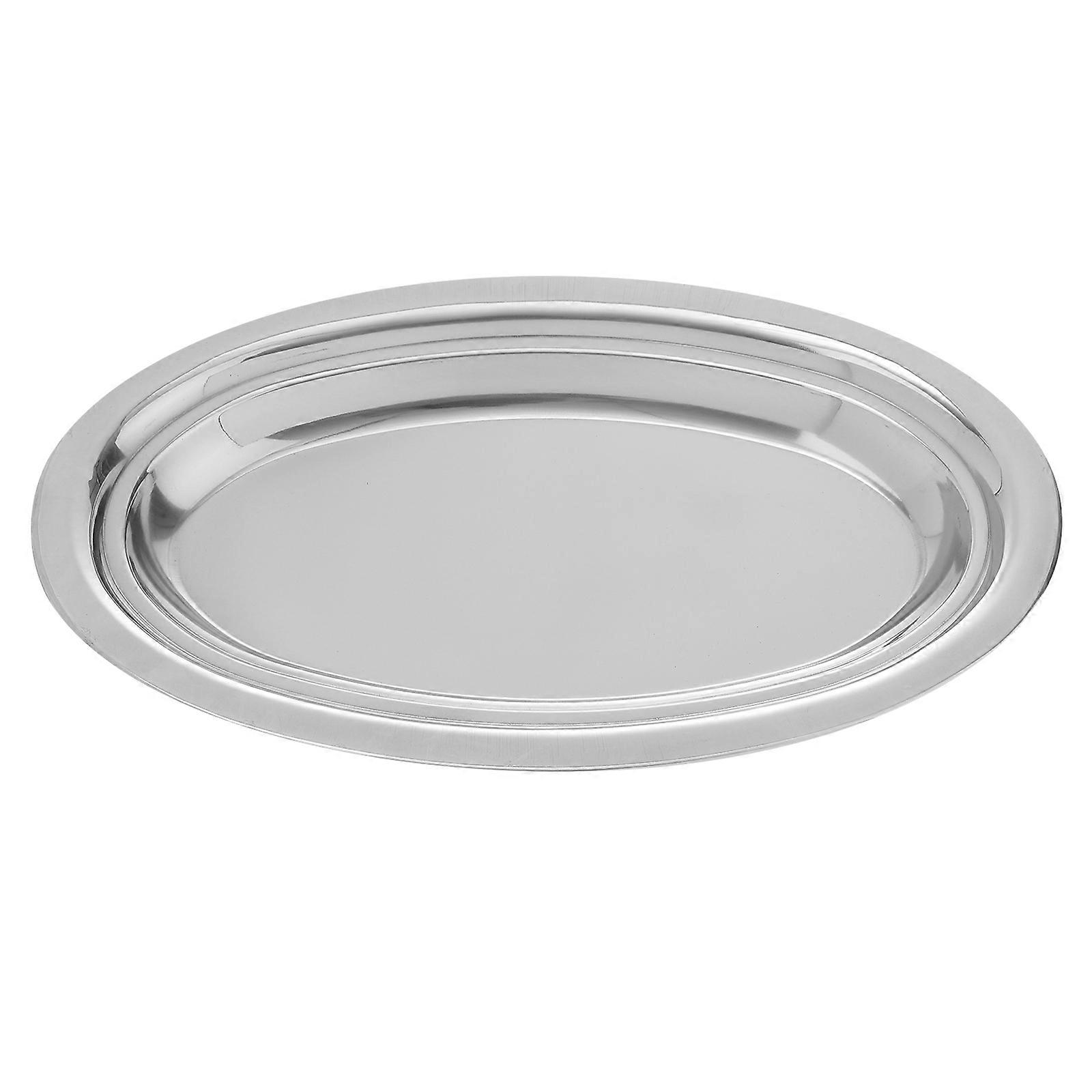Silver Stainless Steel Oval Plate Serving 3Pcs Durable Tray