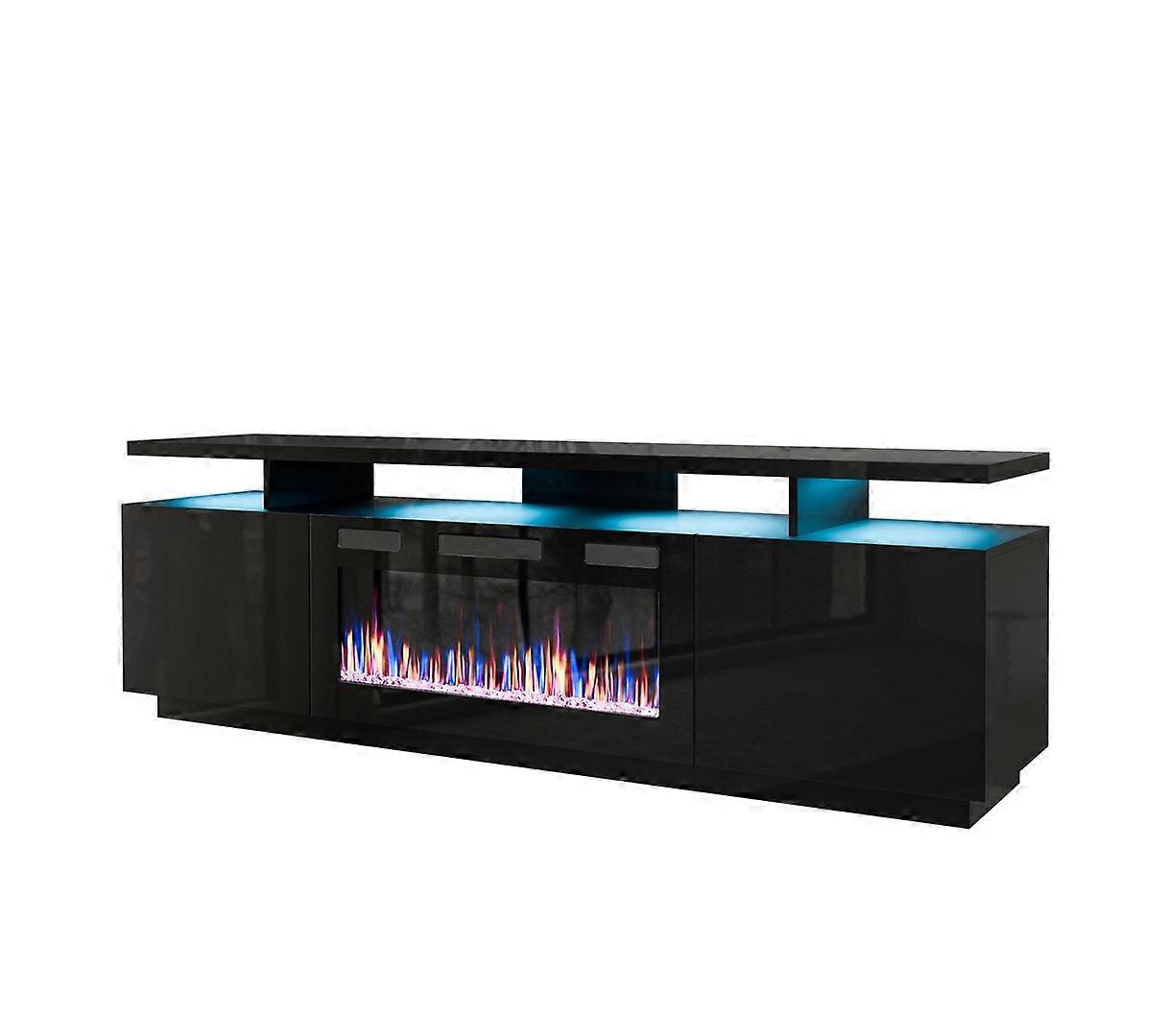 Rtv Eva Cabinet Με Ηλεκτρικό Τζάκι 180x40x52 cm Μαύρο/γυαλιστερό Μαύρο