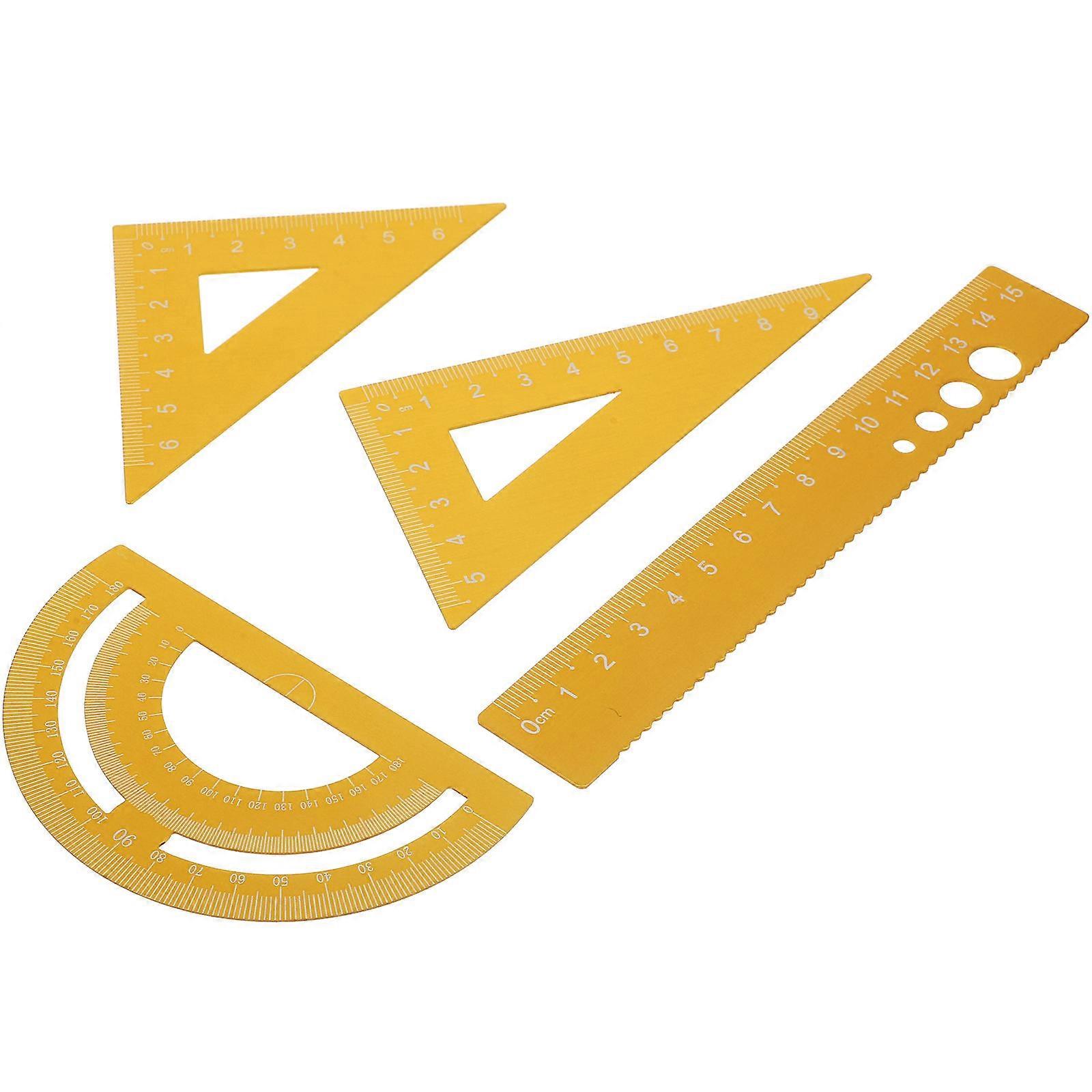 Aluminum Alloy Ruler Kit Geometry Tool School Use 16.00X2.40X0.10cm Measurement 4Pcs