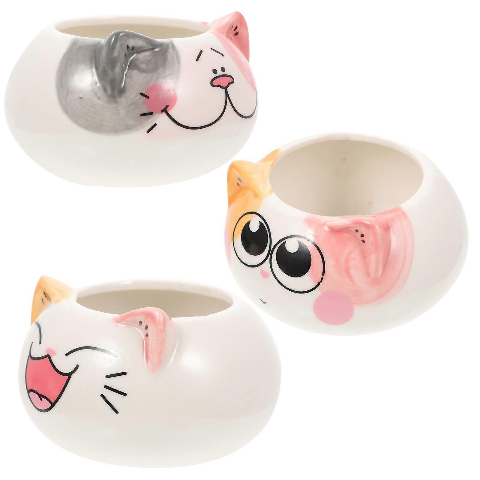 Ceramic Succulent Flowerpot Cat Design for Plant Storage 3Pcs