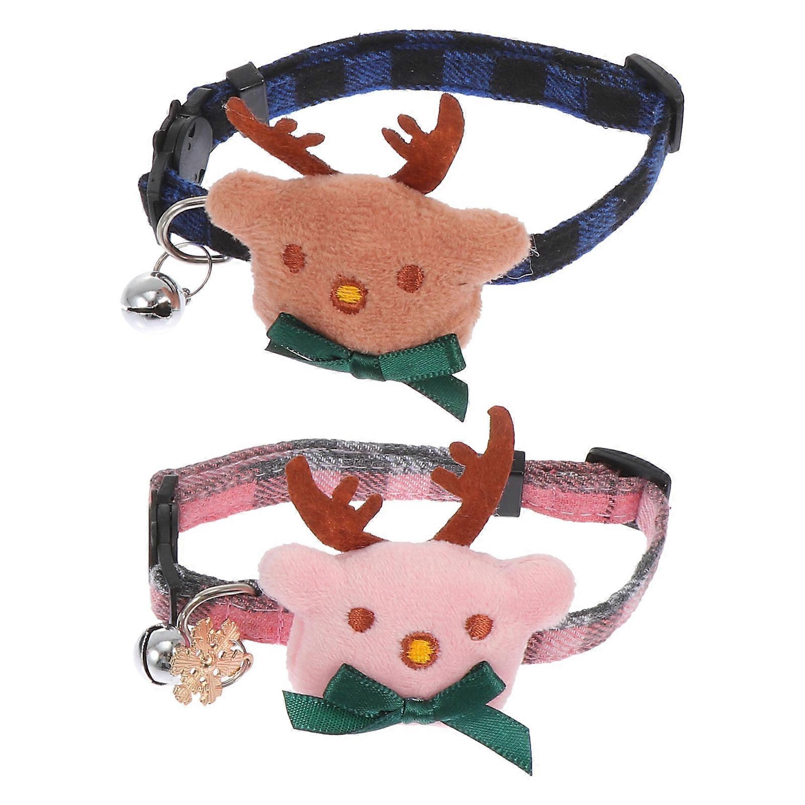 Adjustable Pet Collar Cotton Christmas Cat Dog Collars 2Pcs Bowknot Accessory