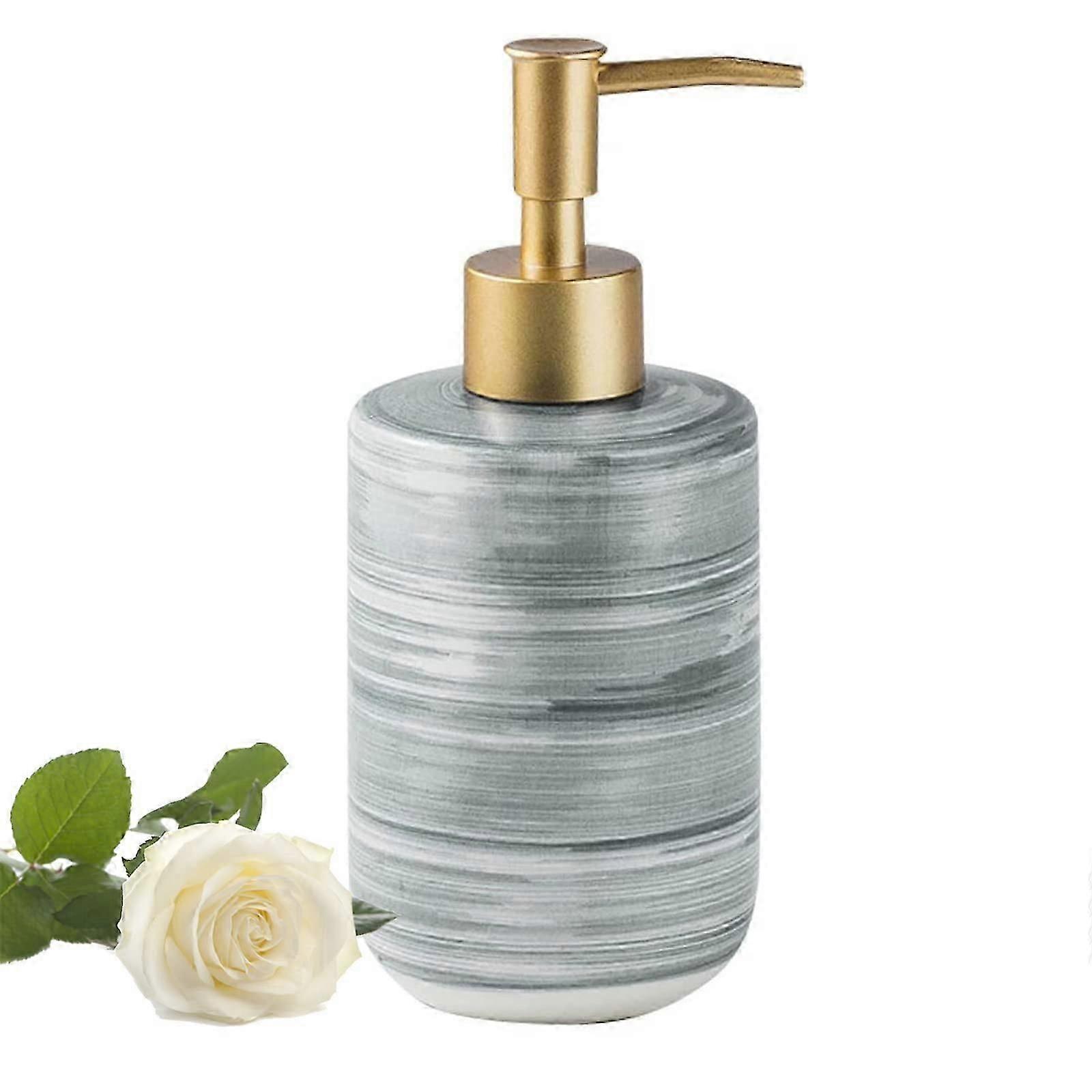 Ceramic Soap Dispenser, Refillable Lotion Soap Bottle Liquid Soap Container( Grey)