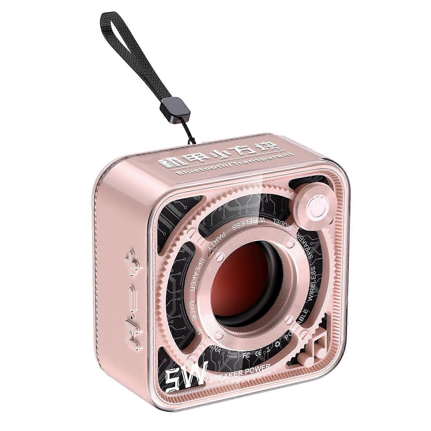 Transparent Bluetooth Speaker Mecha Style Small Steel Cannon Design Portable Outdoor Subwoofer Pink ModelD