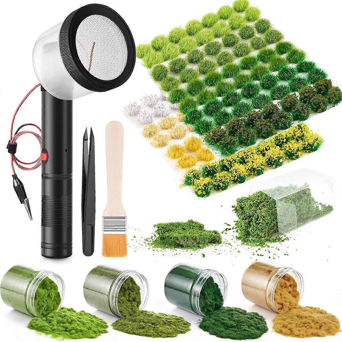 Static Grass Flocking Applicator Kit with Color Grass,Static Bushy Tufts,for DIY Scenic Table Miniatures Landscape Craft