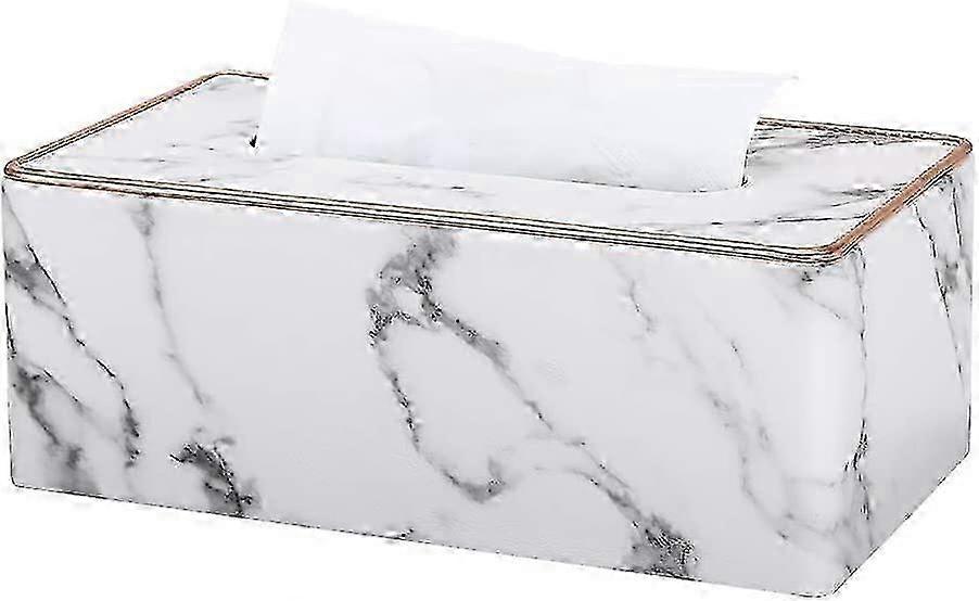 Rectangular Leather Tissue Box (Gray Marble Pattern)