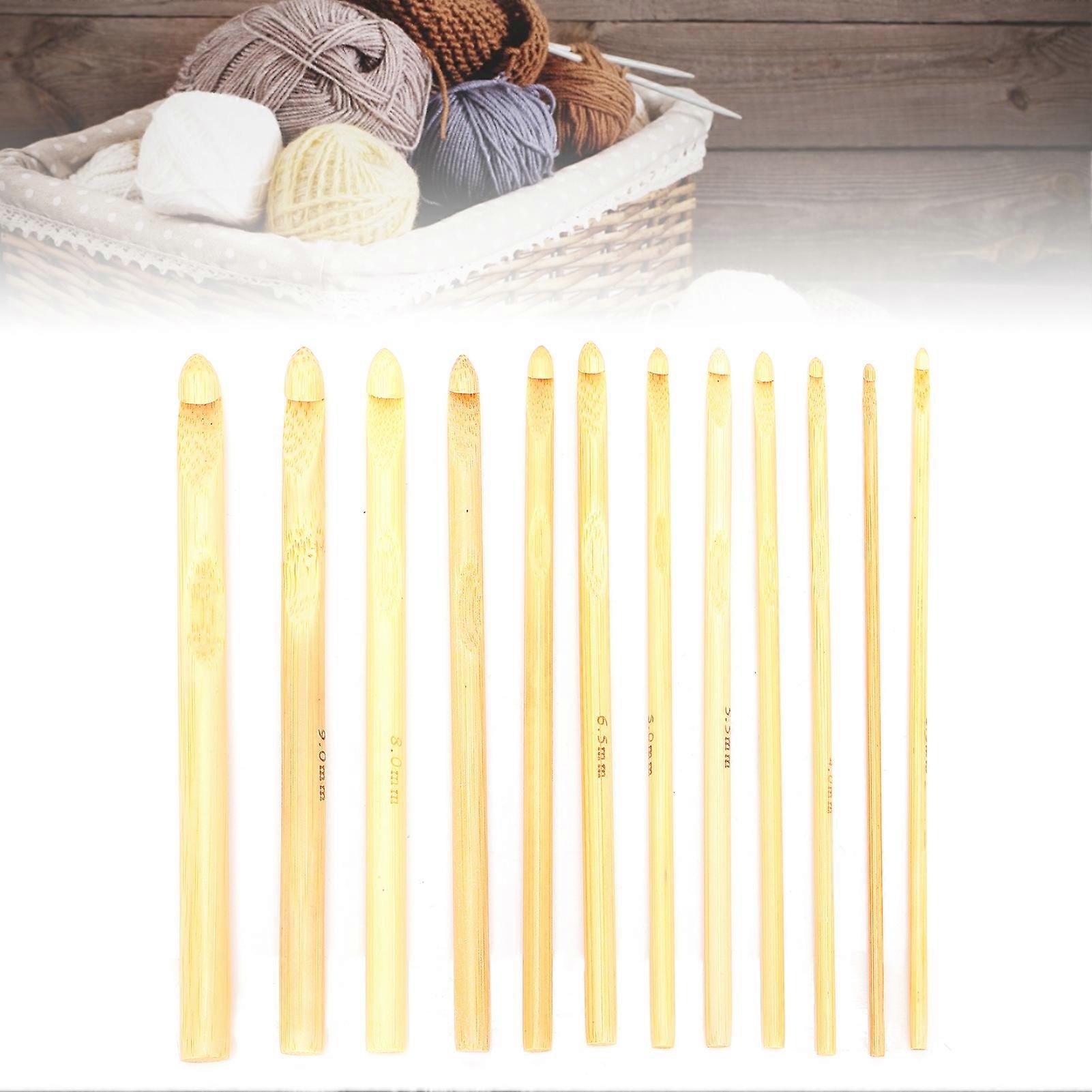 12pcs Crochet Hooks Bamboo Smooth Handcrafted Knitting Needles for Crocheting Shawl