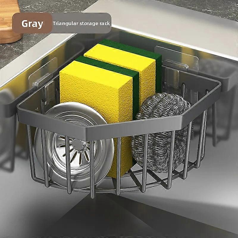 Kitchen Sink Multi-Function Hanging Drain Rack Sponge Steel Wool Scouring Pad Triangle Storage Basket Home Use Plastic Material