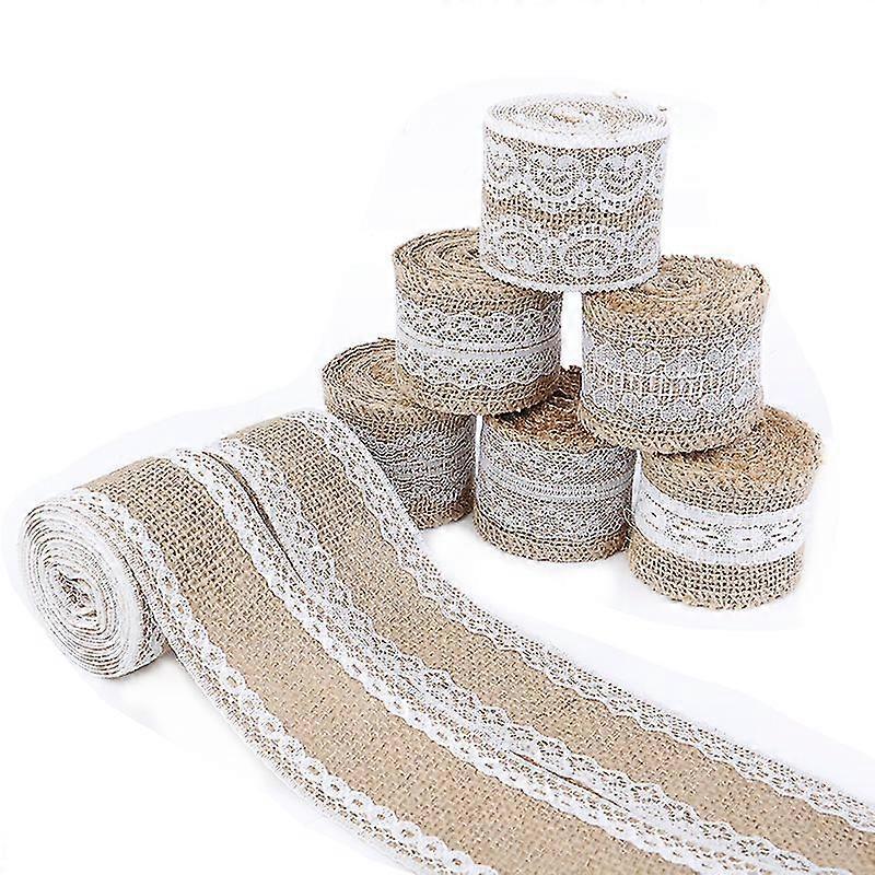 2025 2meter/roll Jute Burlap Hessian Lace Ribbon White Lace Trim Edge Party Decor