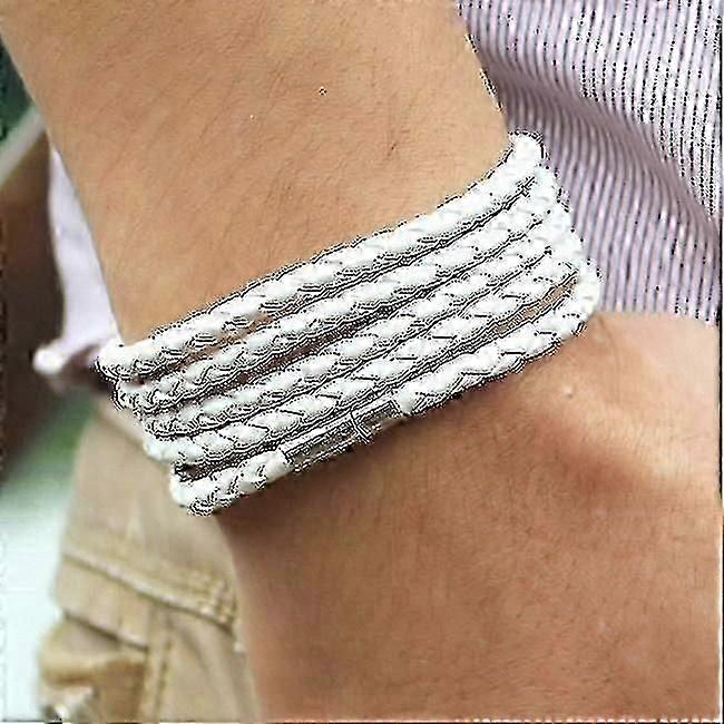 Bracelets Retro Wrap Long Leather Bracelet Men Bangles White