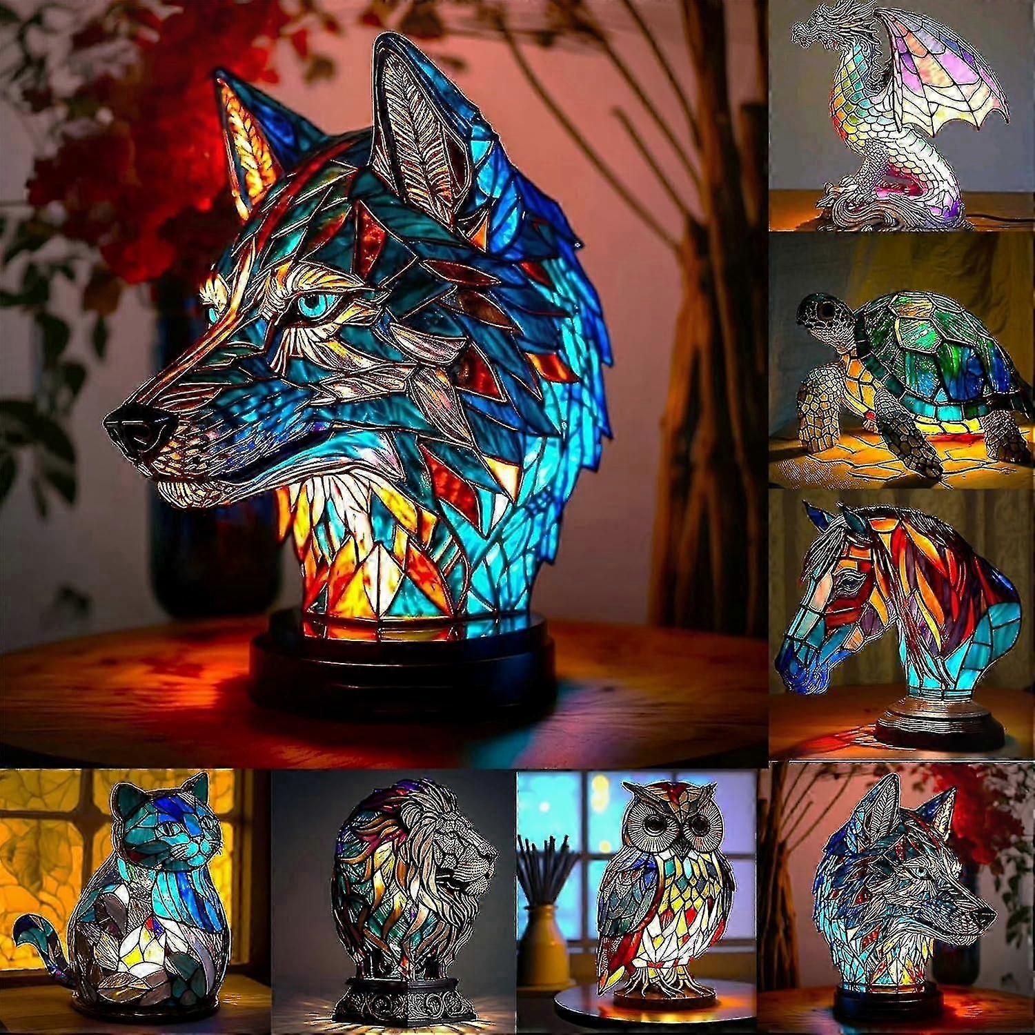 Stained Glass Animal Table Lamp Series | Decorative Resin Lamp for Home