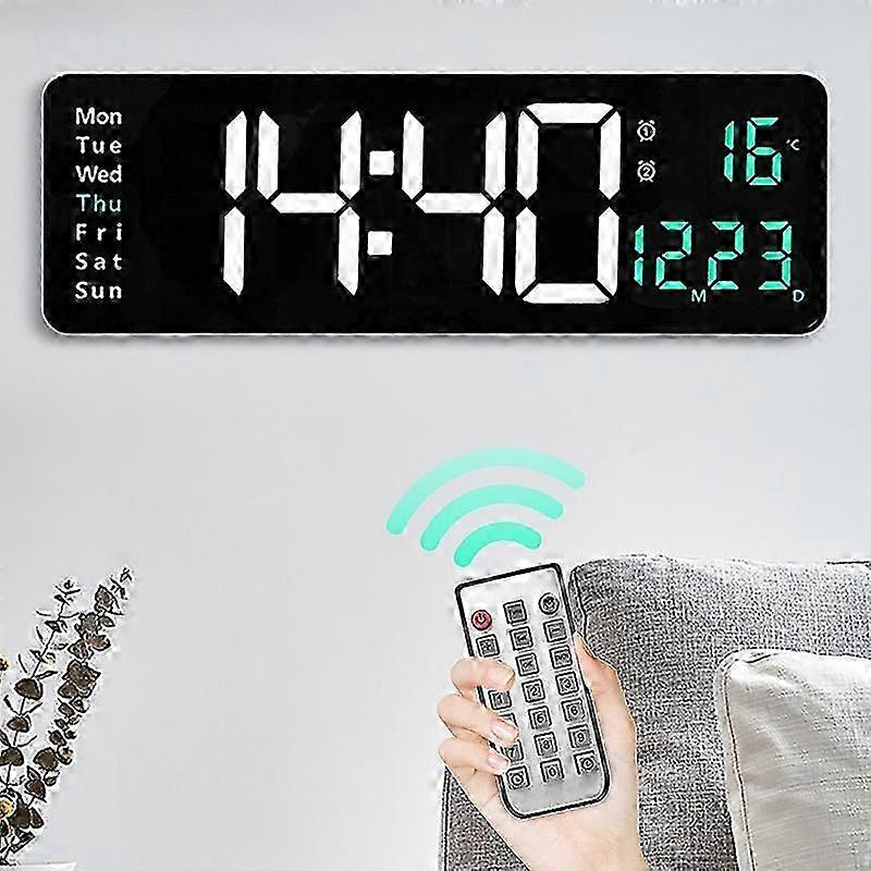 Large Digital Wall Clock Remote Control Temperature Date Week Display Power Off Memory Table Wall Cl