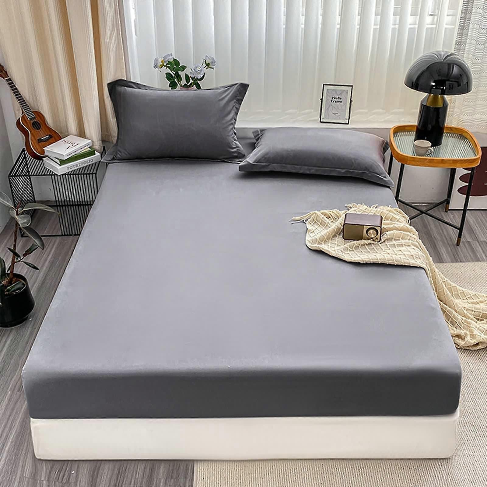 Polyester Fitted Sheet King Size, Solid Dark Grey, 78L X 63W Inches, 1 Piece, Soft And Comfortable