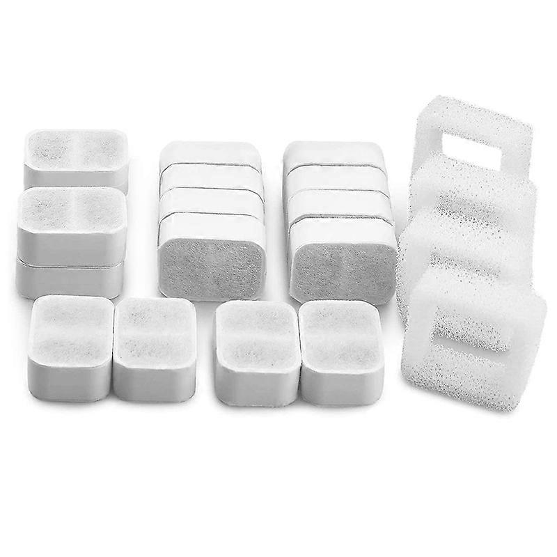 Ceramic Cat Fountain Replacement Filter, 16 Carbon Filters and 4 Foam Filters, Suitable for IPETTIE 