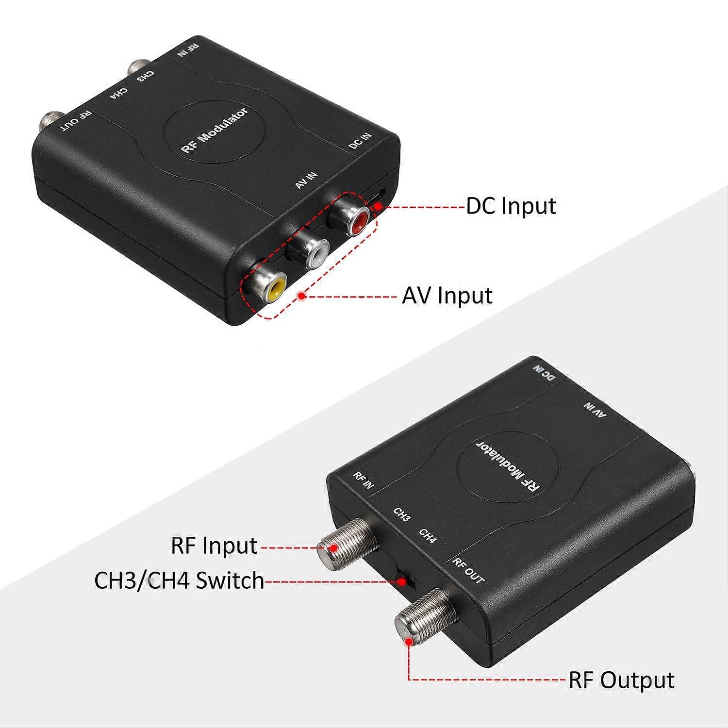 RF Modulator AV to RF Converter NTSC CH3/CH4 Channels Video Input Adapter for TVs with Analog Signal