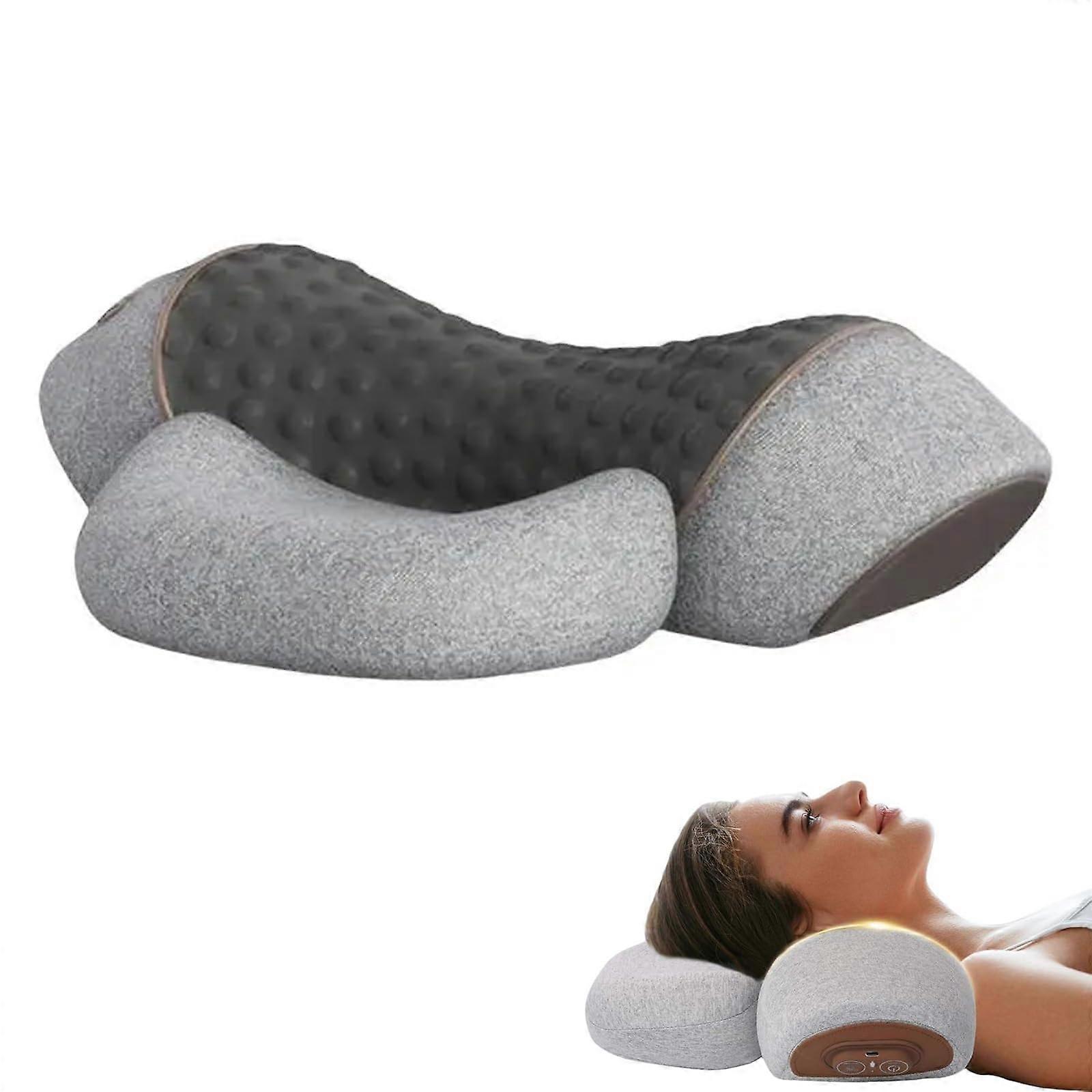 3 in 1 Neck Support Pillow Memory Foam, Constant Temperature Heating, Soothing Vibration Cervical Support Grey