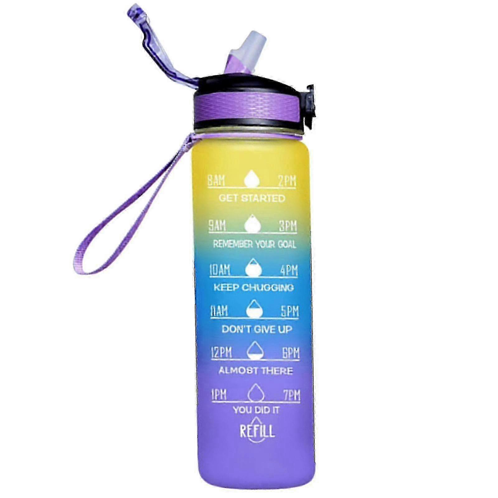 1000ml無料のやる気を起こさせるスポーツ水差し、タイムマーカー付き屋外フィットネスマグカップグラデーションカラーマグカップ屋外つや消しウォーターボトル-mxbc