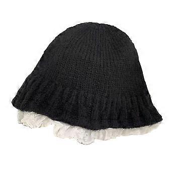 Lace Trimmed Knitted Bucket Hat For Women and Girl Winter Warm Stretchy Korean Fisherman Hat Fashion Accessories  Gray