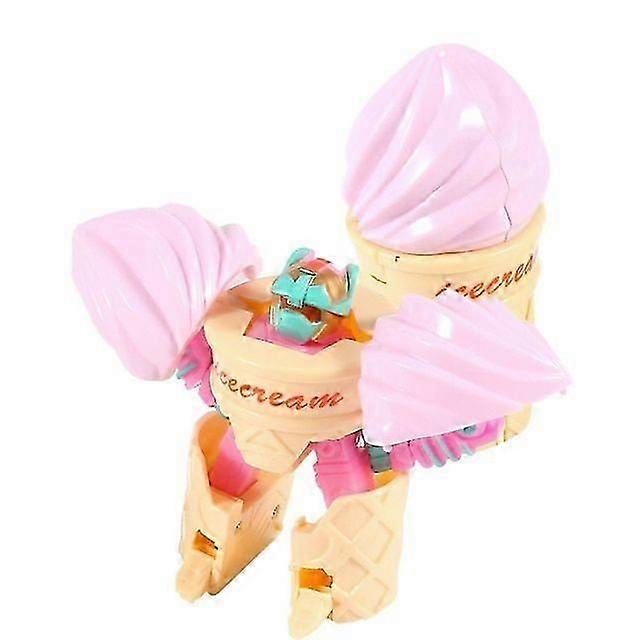 Plastic toy set for children: hamburger, fries, cake, and ice cream. Transformable plastic robot shaped like fun food. Educational toy.