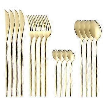 Matte Gold Silverware Set With Steak Knives,stainlSteel Gold Flatware Set,16 Pcs Set Cutlery Utensils Set Service For 4,spoons And Forks Set