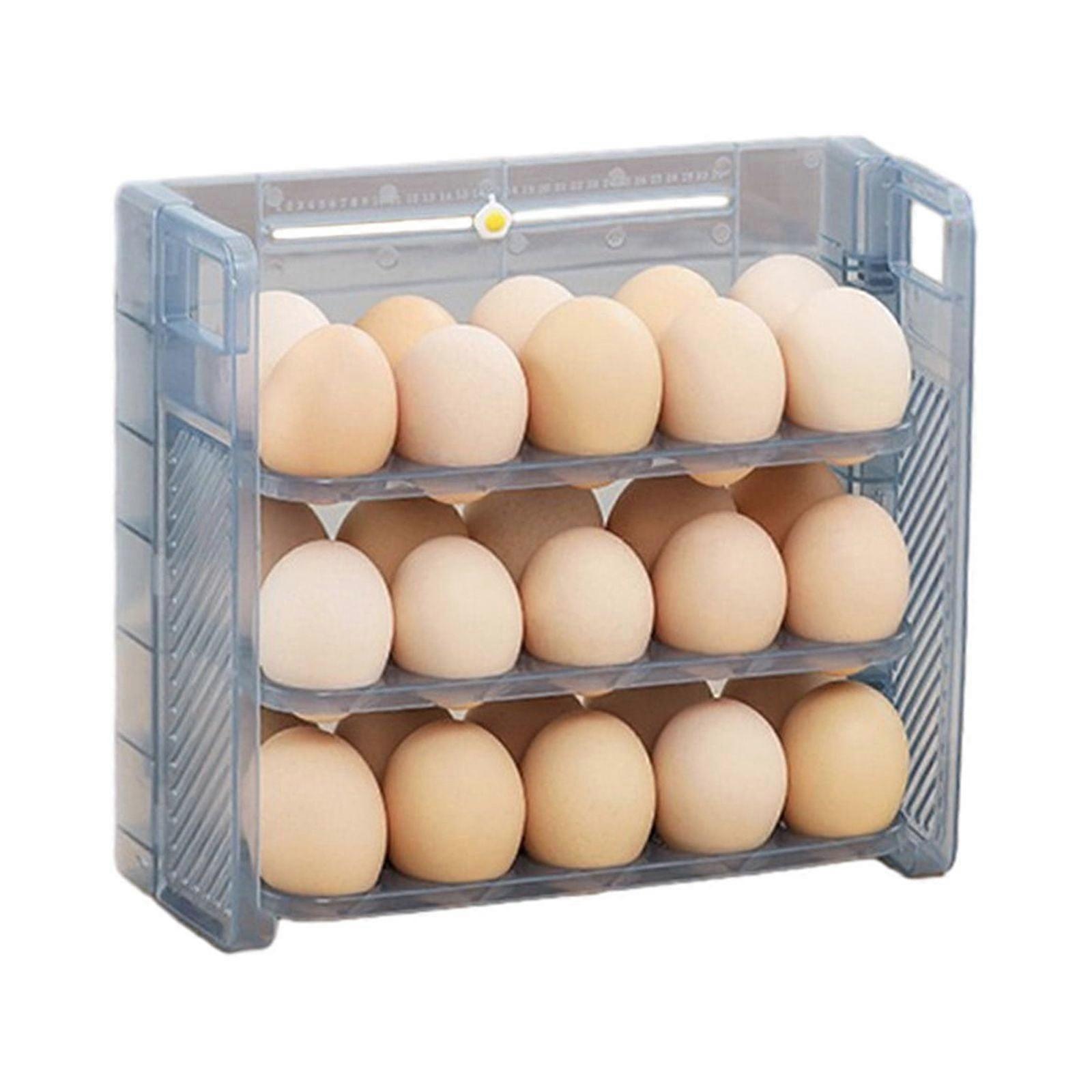 YOBOLK Foldable Egg Storage Container with Time Scale, Multi-Layer Kitchen Food Storage Box, Compatible with Date Tracking, Space-Saving Flip Design