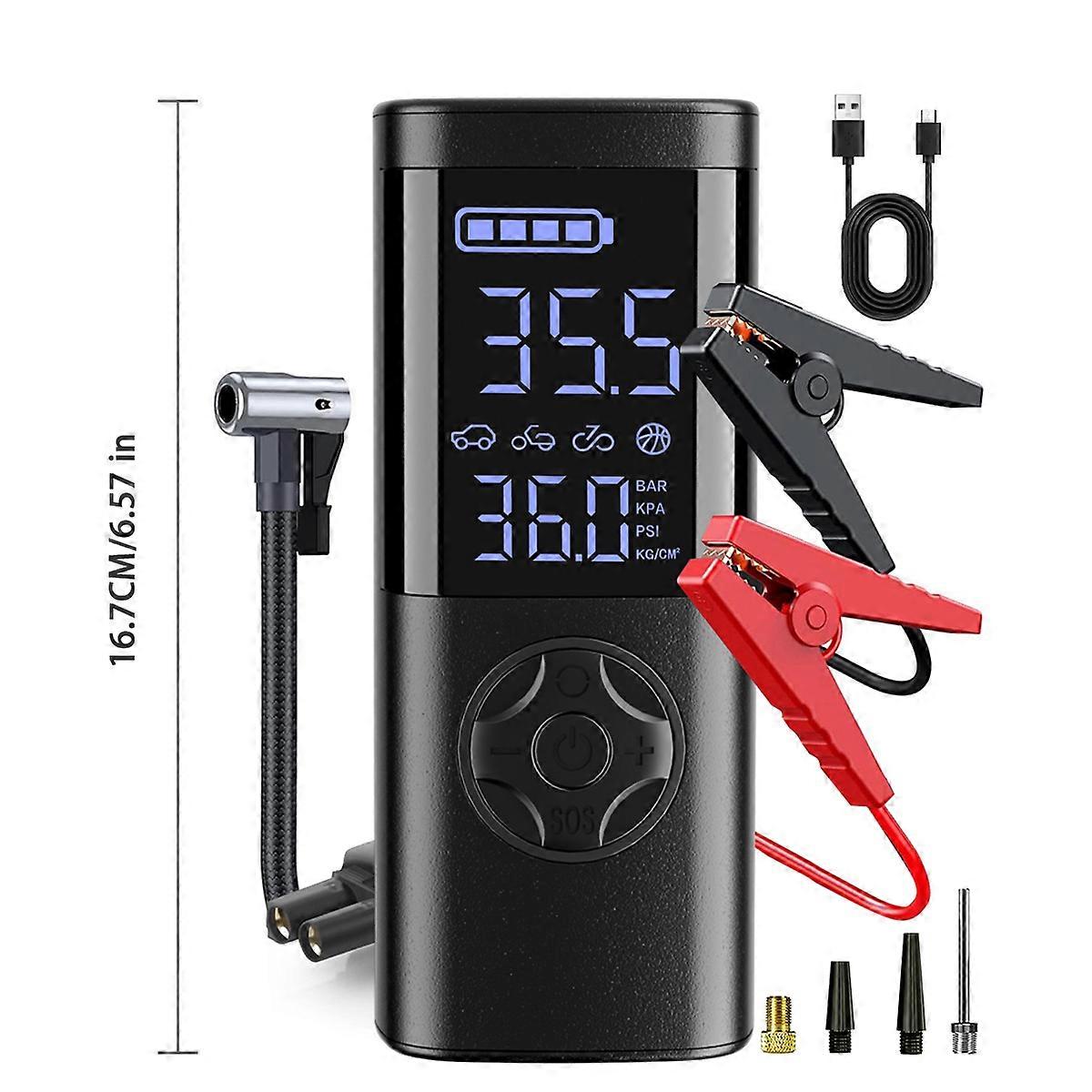 Portable Car Jump Starter Power Rechargeable Air Pump Tire Inflator Digital Cordless Compressor for Car Bicycle Tyre Inflator