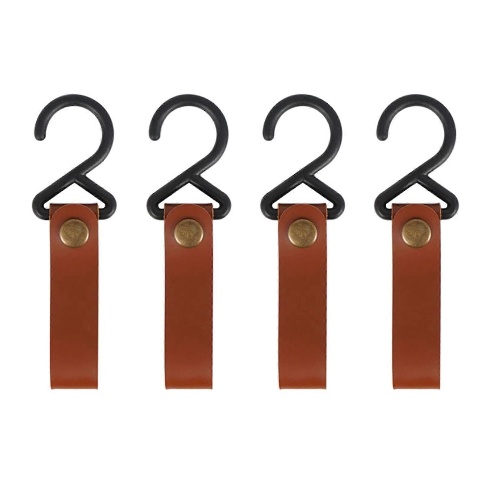 4 Piece Anti-Drop Leather Hooks for Outdoor Use, Camping, Hiking, S-Shape Light and Shelf Hangers, Durable Design