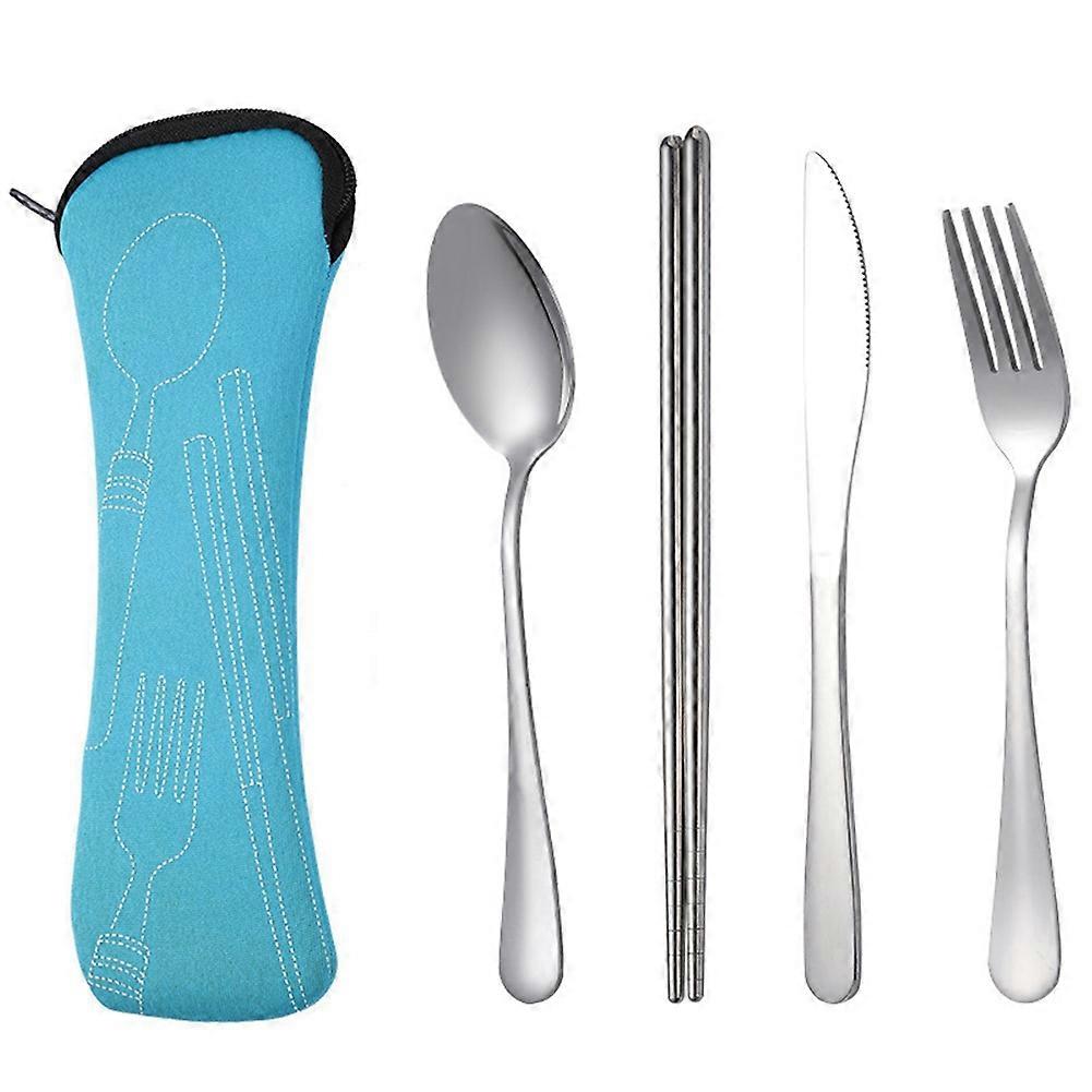 4Pcs Set Dinnerware Portable Spoon Fork Steak Knife Set Light Blue