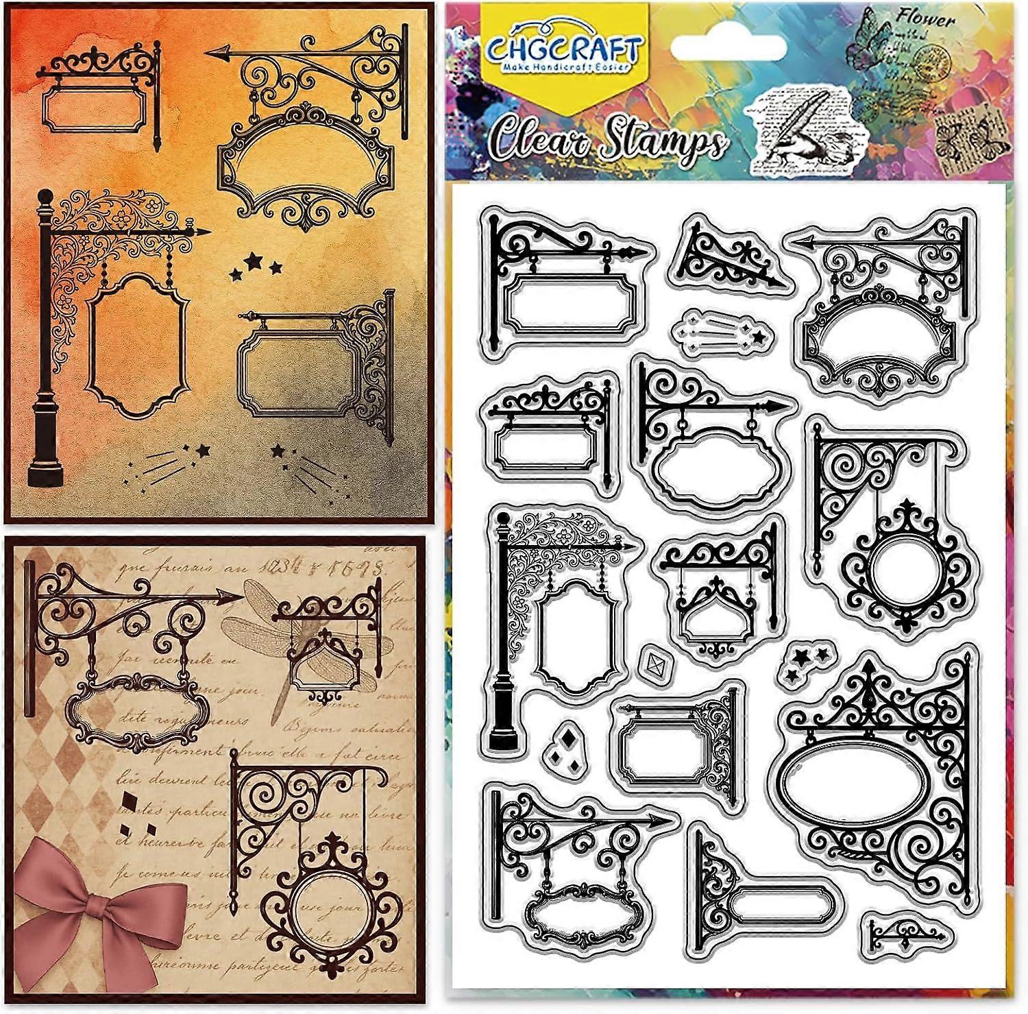 European-Style Retro Signboard Print Pattern Clear Stamps Retro Borders Transparent Embossing Silicone Stamp Seal for DIY Scrapbooking and Card Making