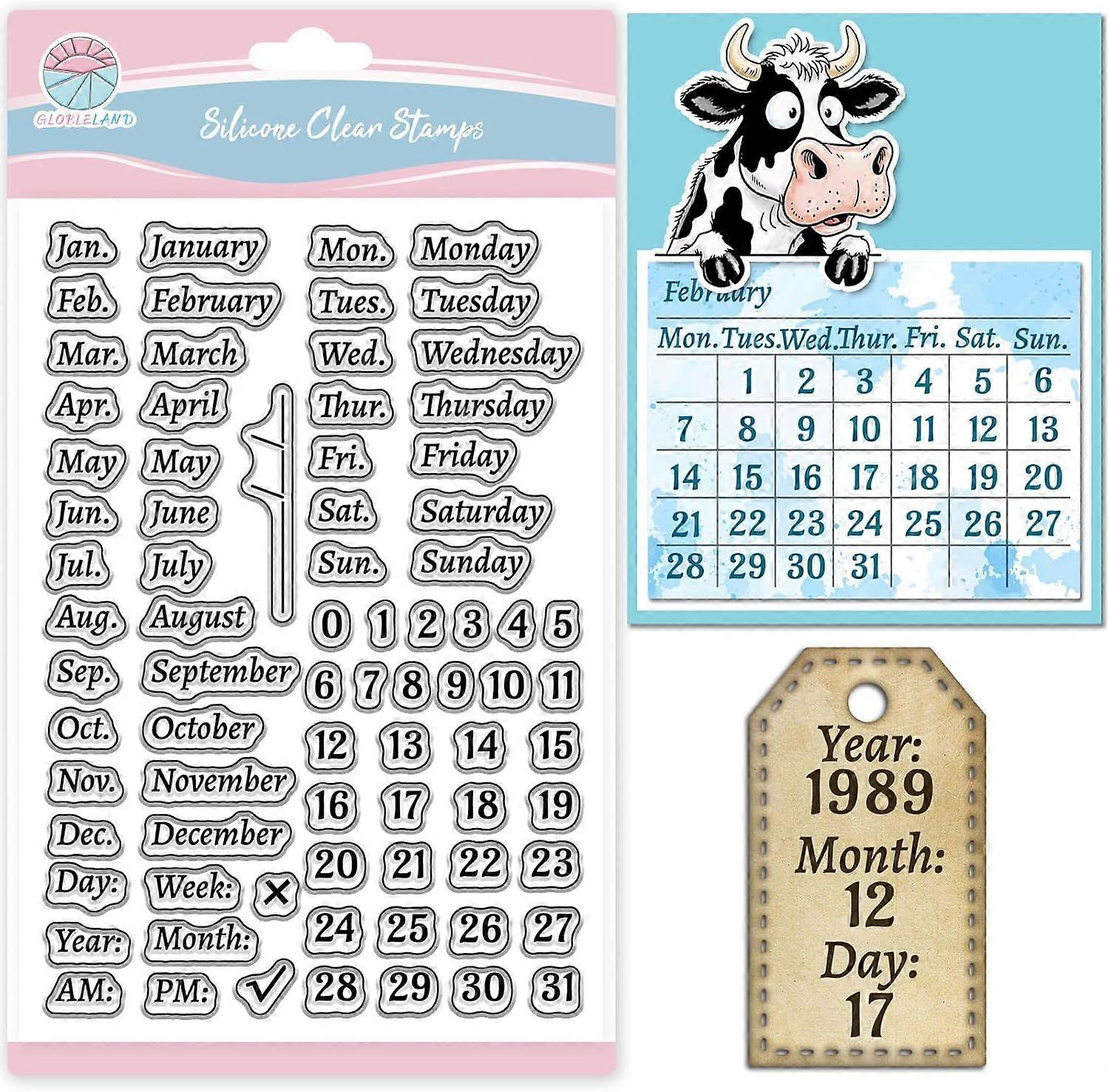Calendar Clear Stamp for Scrapbooking Week Month Silicone Stamps Date Time Transparent Stamp for Card Making DIY Embossing Journaling