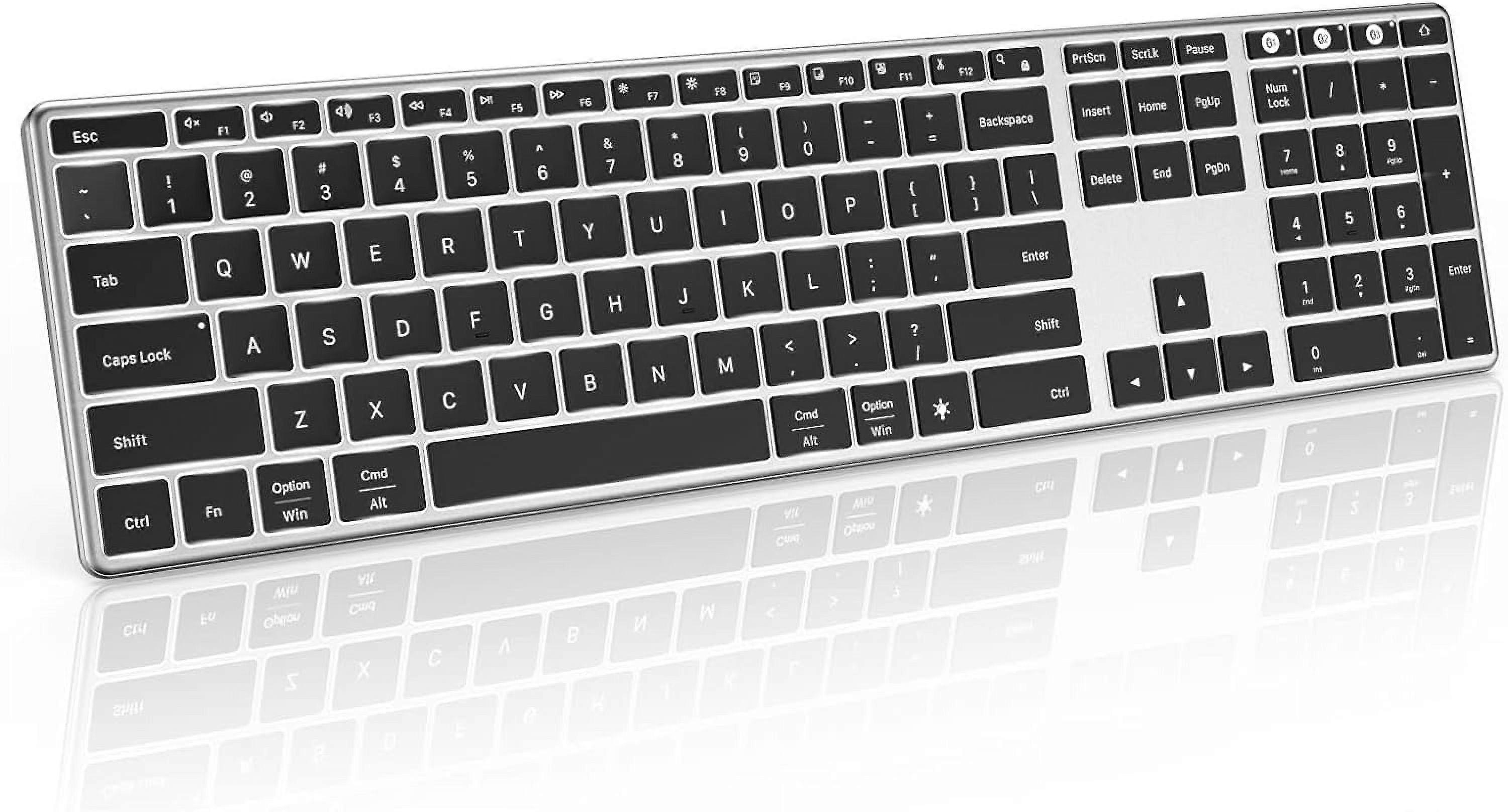 Backlit Bluetooth Keyboard for Multi Devices - Slim Full Size Rechargeable Keyboard Illuminated