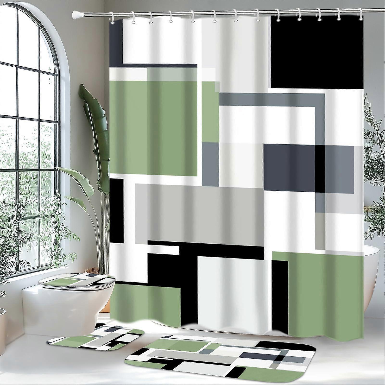 Sage Green Bathroom Set with Waterproof Shower Curtain, NonSlip Rugs and Modern Coordinated Design