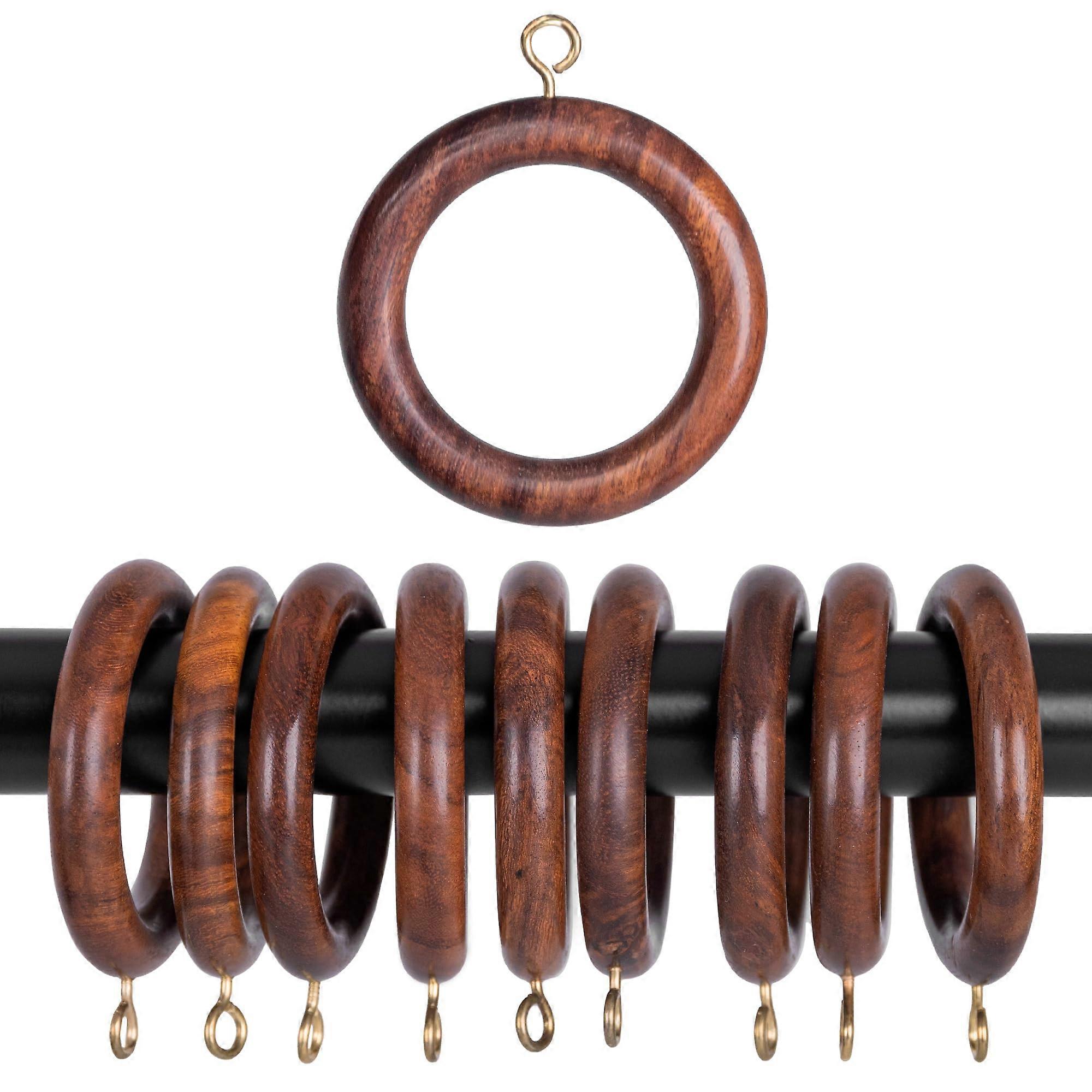 Wooden Curtain Rings with Hooks, Handcrafted Rosewood 1.75' Inner, 2.5' Outer, Pack of 24