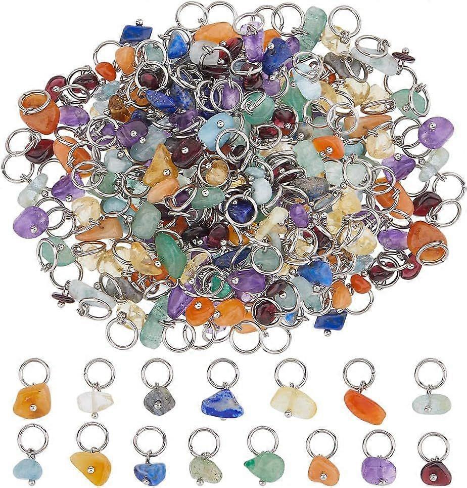 140Pcs 7 Colors Natural Gemstone Charms Stone Charms Bulk Mixed Gemstone Pendants Irregular Stone Chip Pendants with Platinum Golden Brass Loop for Je