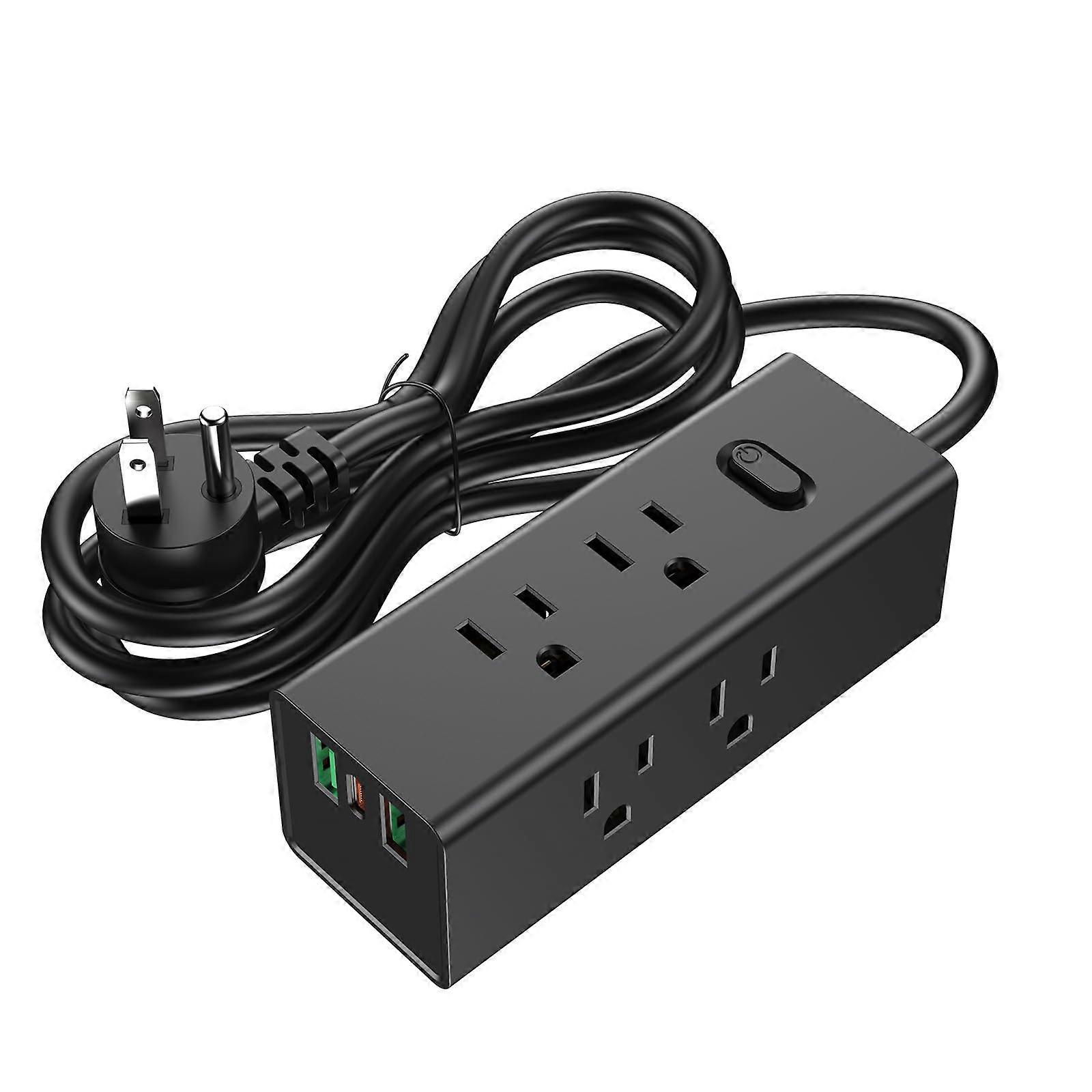 Power Strip Surge Protector with USB C, 6 Wide Outlets, Smart Charging, Compact 3Side Design, 4Ft Cord