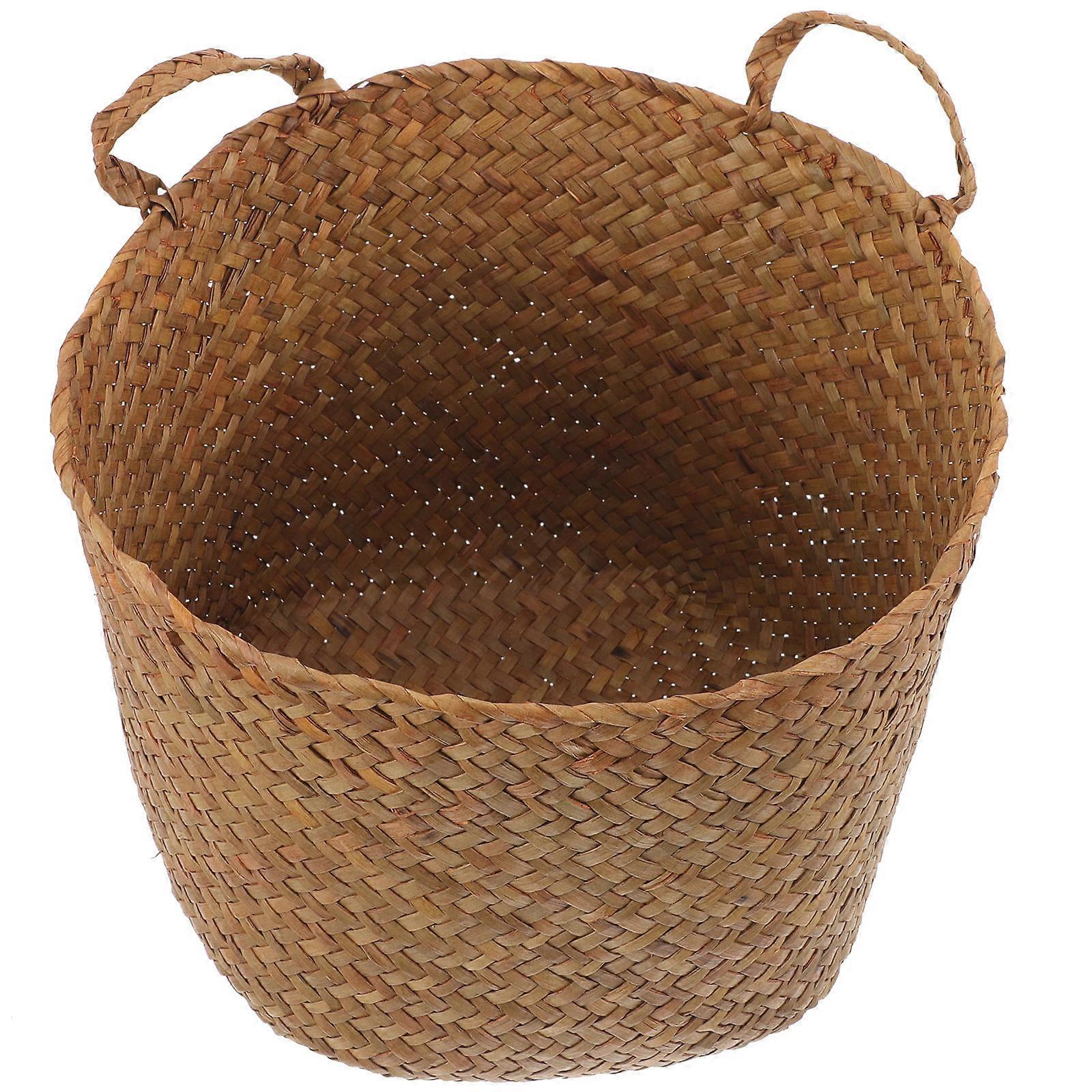 Straw Woven Storage Basket with Cat Ears for Home Use Brown Basket
