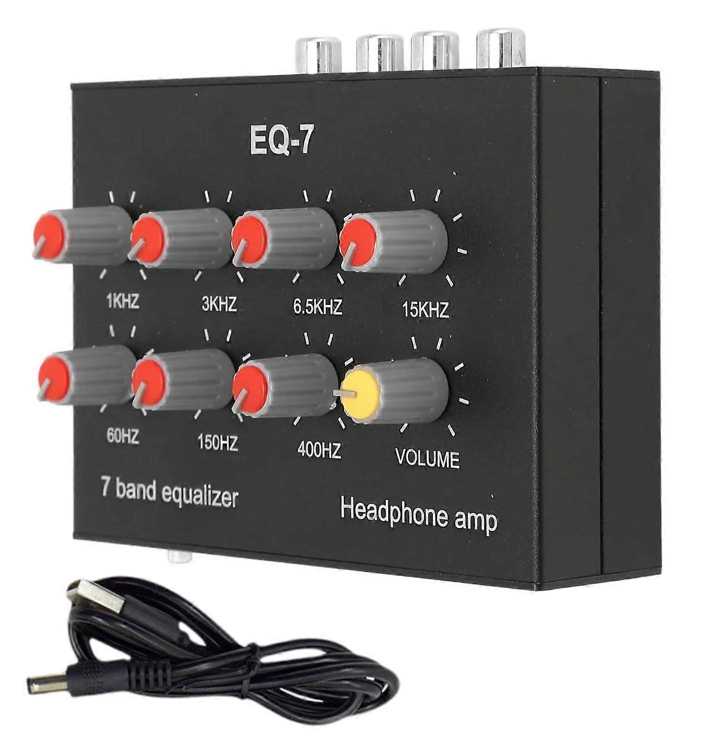 7 Band Audio Equalizer with  Bass Adjustment, Dual Interface Stereo Equalizer for Home and Car