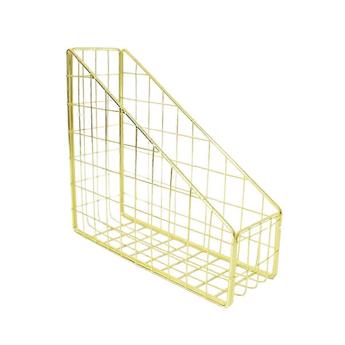 Gold Metal Desktop File Organizer Basket for Magazines and Documents, SpaceSaving Office Storage