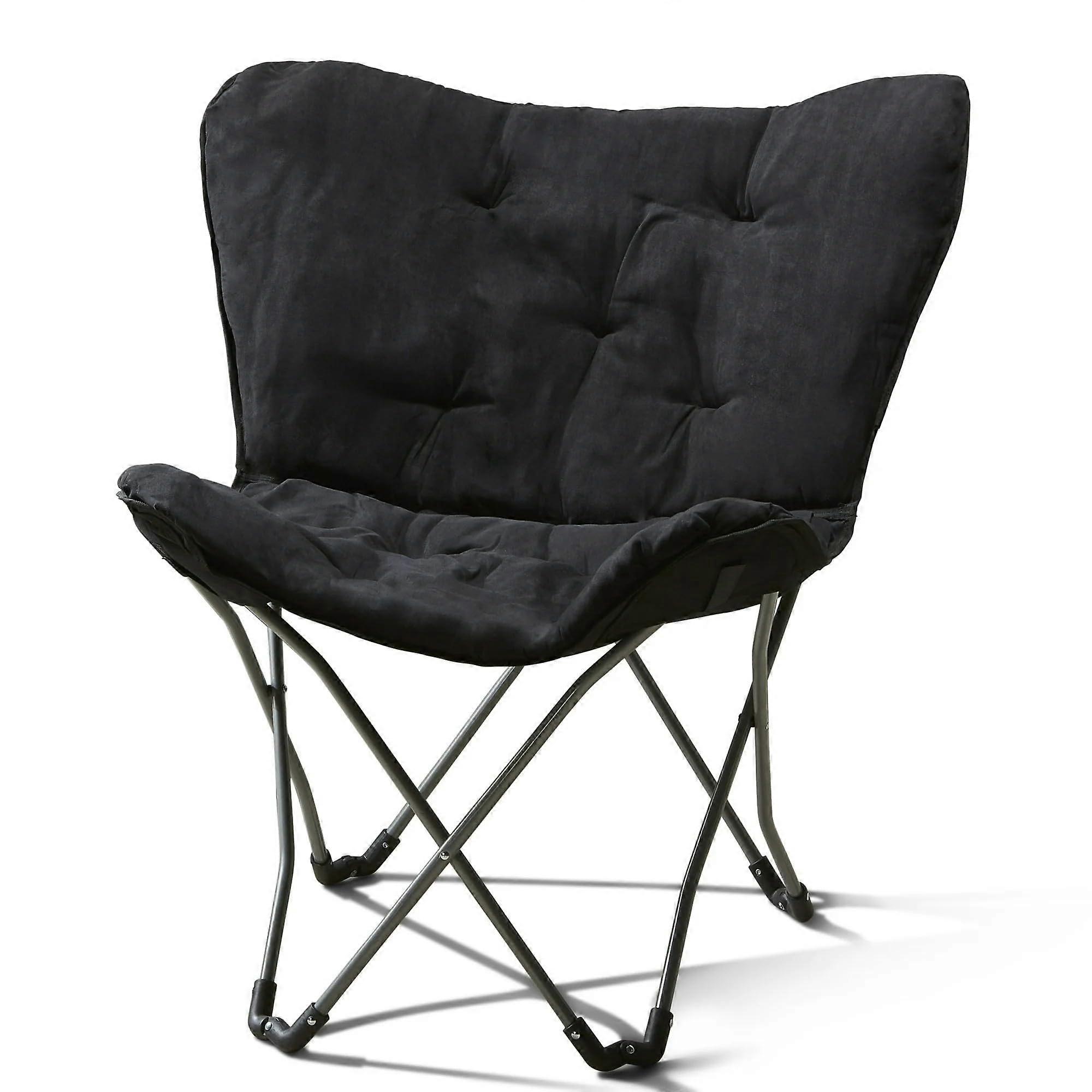 Black Micro Suede Folding Butterfly Chair with Cushion and Steel Frame, 225lbs Capacity