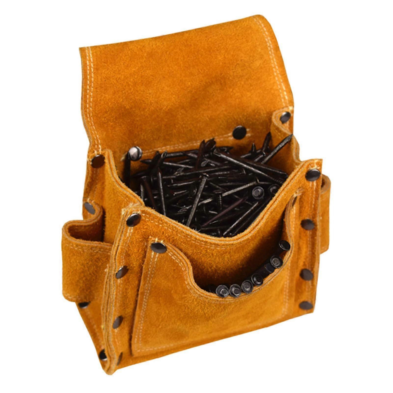 Leather Tool Belt with Adjustable Waist, Multiple Pockets and Drill Holster for Construction Use